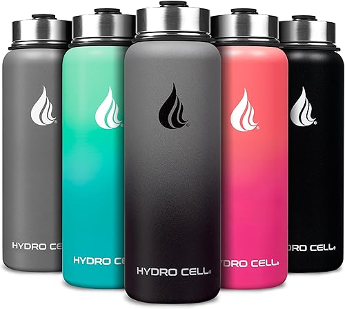 Miniatura 110 de HYDRO CELL Botella de agua aislada de acero inoxidable con pajilla, para bebidas frías y calientes, frasco de vacío de metal con tapa de rosca y