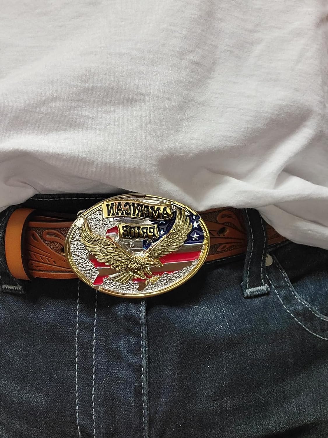 fomissky-sisa Cowboy American Flag Belt Buckle Men, Western Belt Buckles Engraved American Pride Eagle Replacement