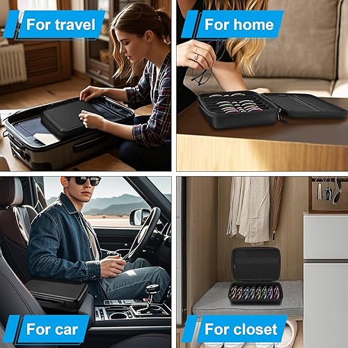 Vista 4 de Fintie Estuche organizador de lentes de sol de viaje con compartimentos ajustables de 8 ranuras, bolsa de almacenamiento de lentes de EVA dura