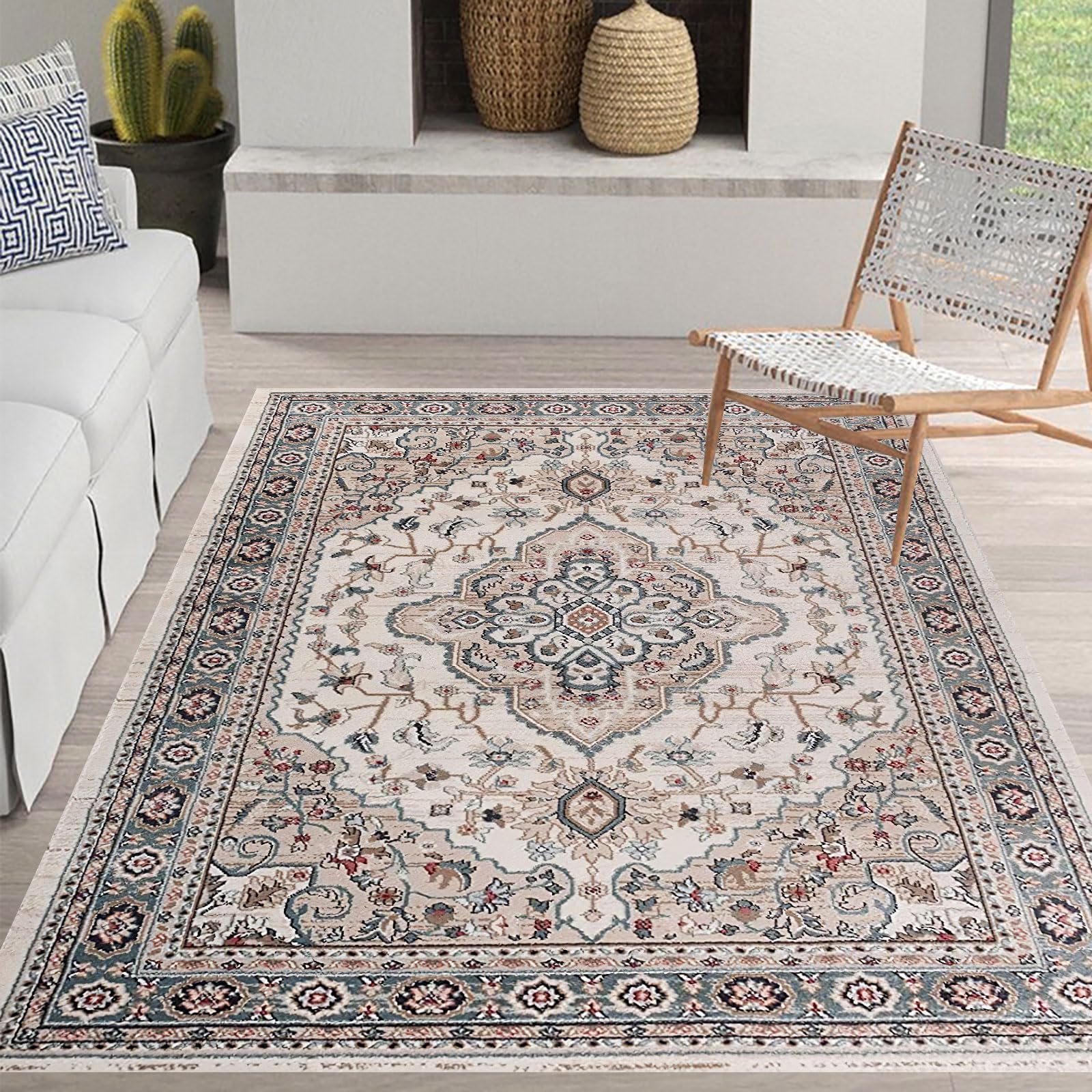 Tapis de salle à manger gris fleuri ethnique 110x190 cm pour cuisine