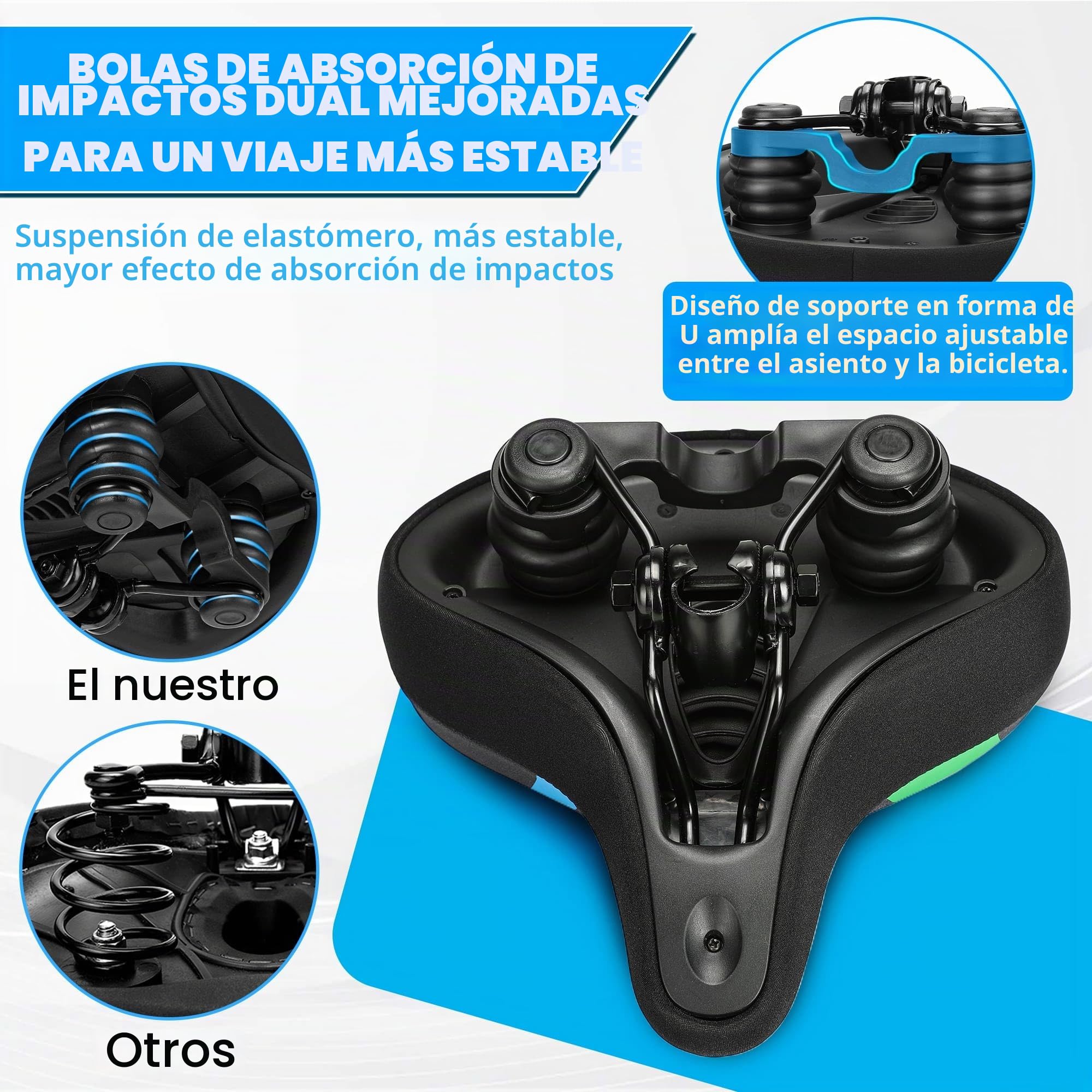 CDYWD Sillin Bicicleta Muy Comodo, Gel Acolchado Suave Sillín Bicicleta, Ensanchar, Espesar, Transpirable, Asiento Bicicleta Ergonómico, Compatible con MTB, City Bike, Ebike, Bicicleta Estática