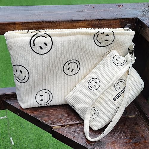 Miniatura 6 de GUMITOON Bolsas de cosméticos de pana para mujer, organizador de maquillaje de sonrisa, bolsa de almacenamiento de maquillaje de gran capacidad,