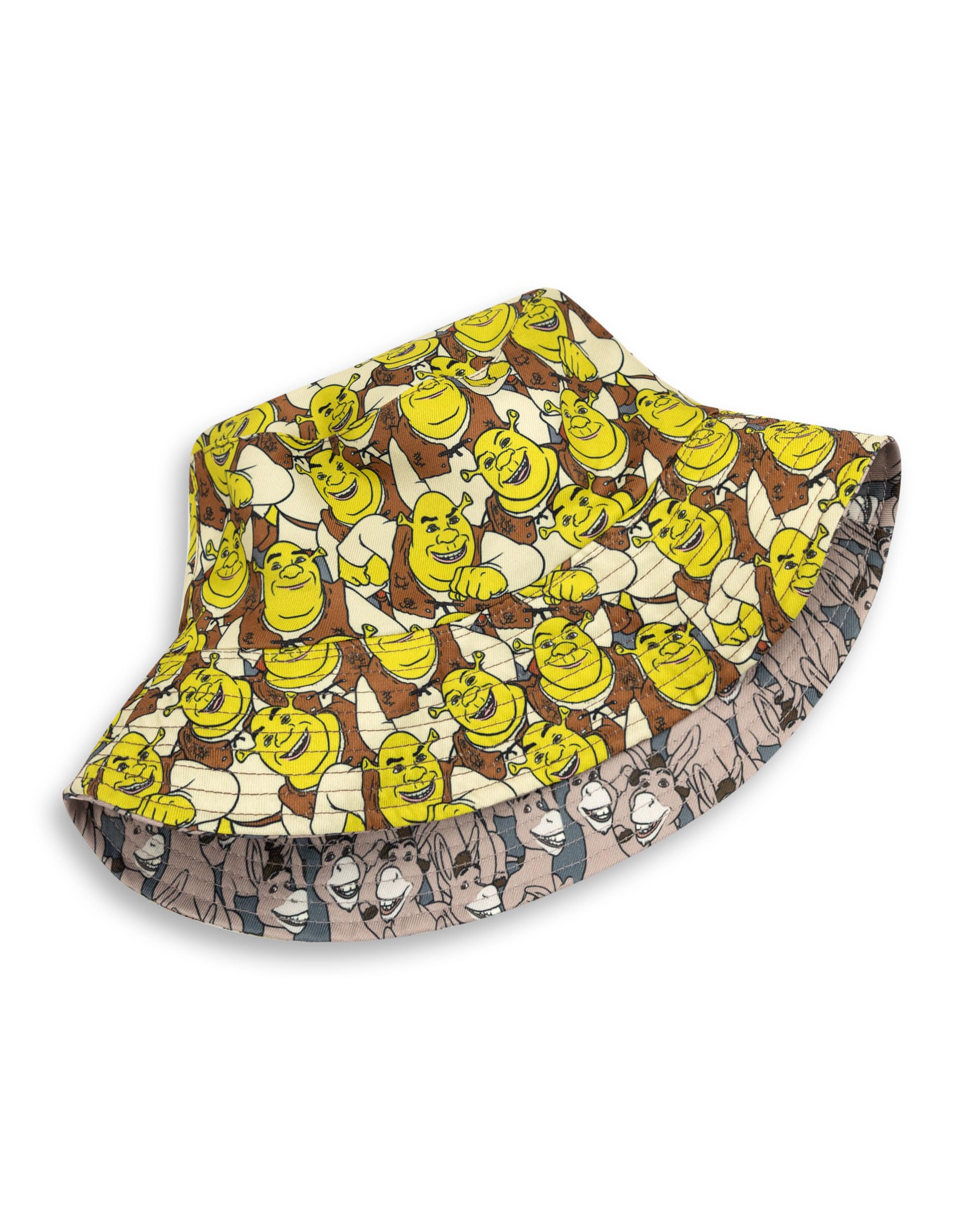 Vanilla Underground Shrek Reversible Bucket Hat | Multicoloured All Over Print Donkey & Shrek Design | Classic Sun Protection Fashion Accessory | Men's Apparel for Movie Lovers