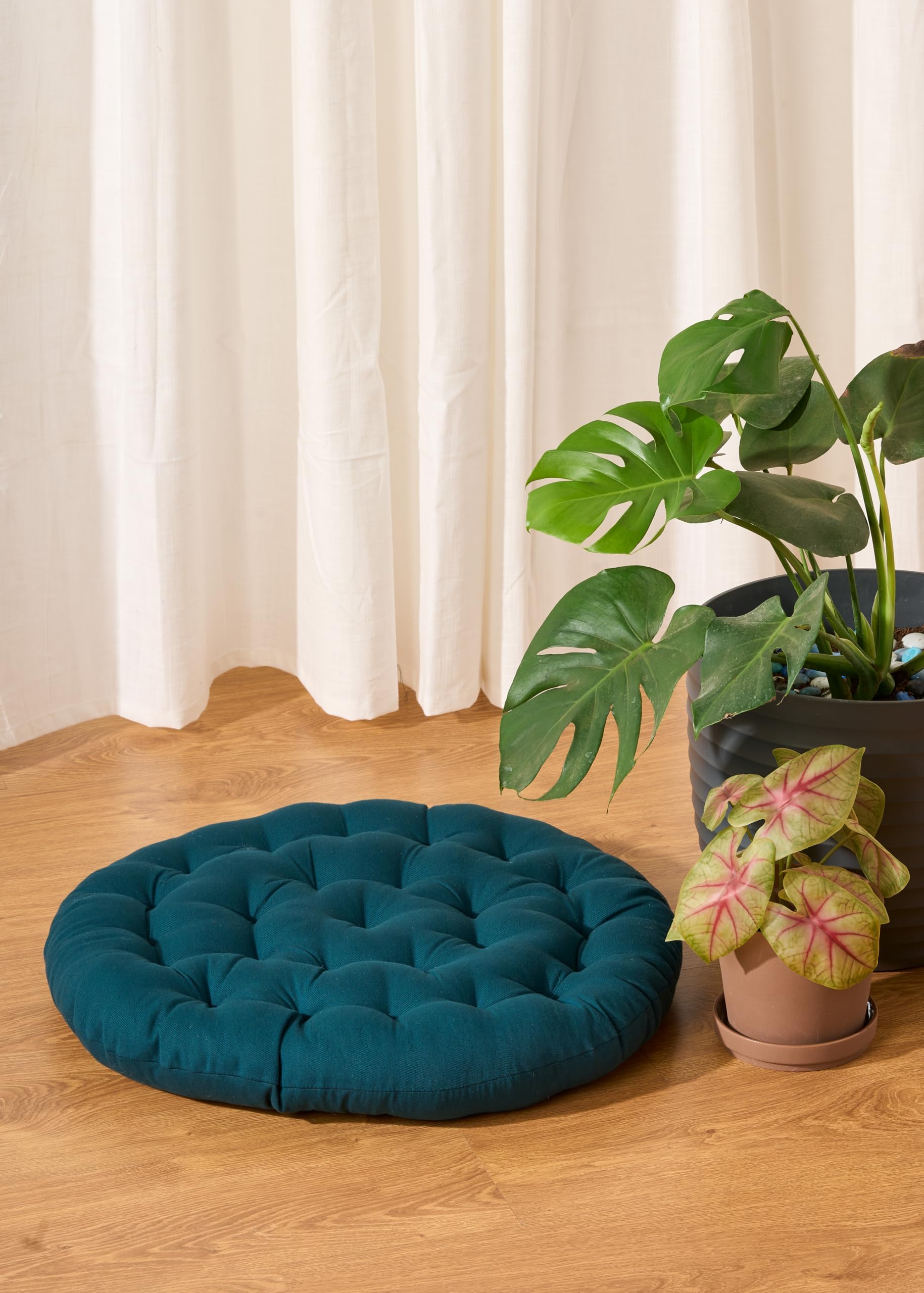 SKANDA FAB Premium Cotton Floor Seating Cushion | Luxurious Comfort & Microfiber Fill 60X60 CM Large Size for Meditation | Pooja | Living Room | Pets | Outdoor Botanical Green Pack of 1