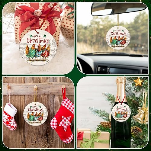 Vista 28 de Adorno de Navidad rústico de granero rojo – Decoración de árbol de vacaciones de granja con tractor y molino de viento, decoración de escena