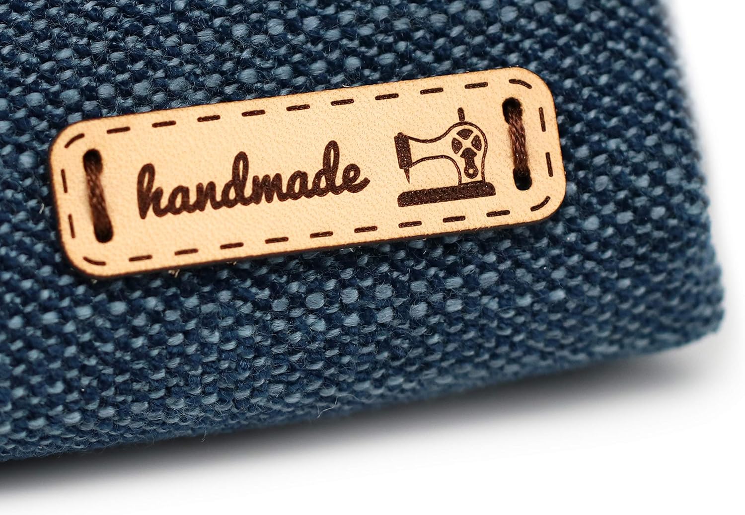 Flat Personalized Handmade Leather Label - Sewing Machine Mod. HMA - Leather Handmade Labels for Hand Made Crafts, Veg Tanned Leather Tags (Customized Text - 30 Pieces)