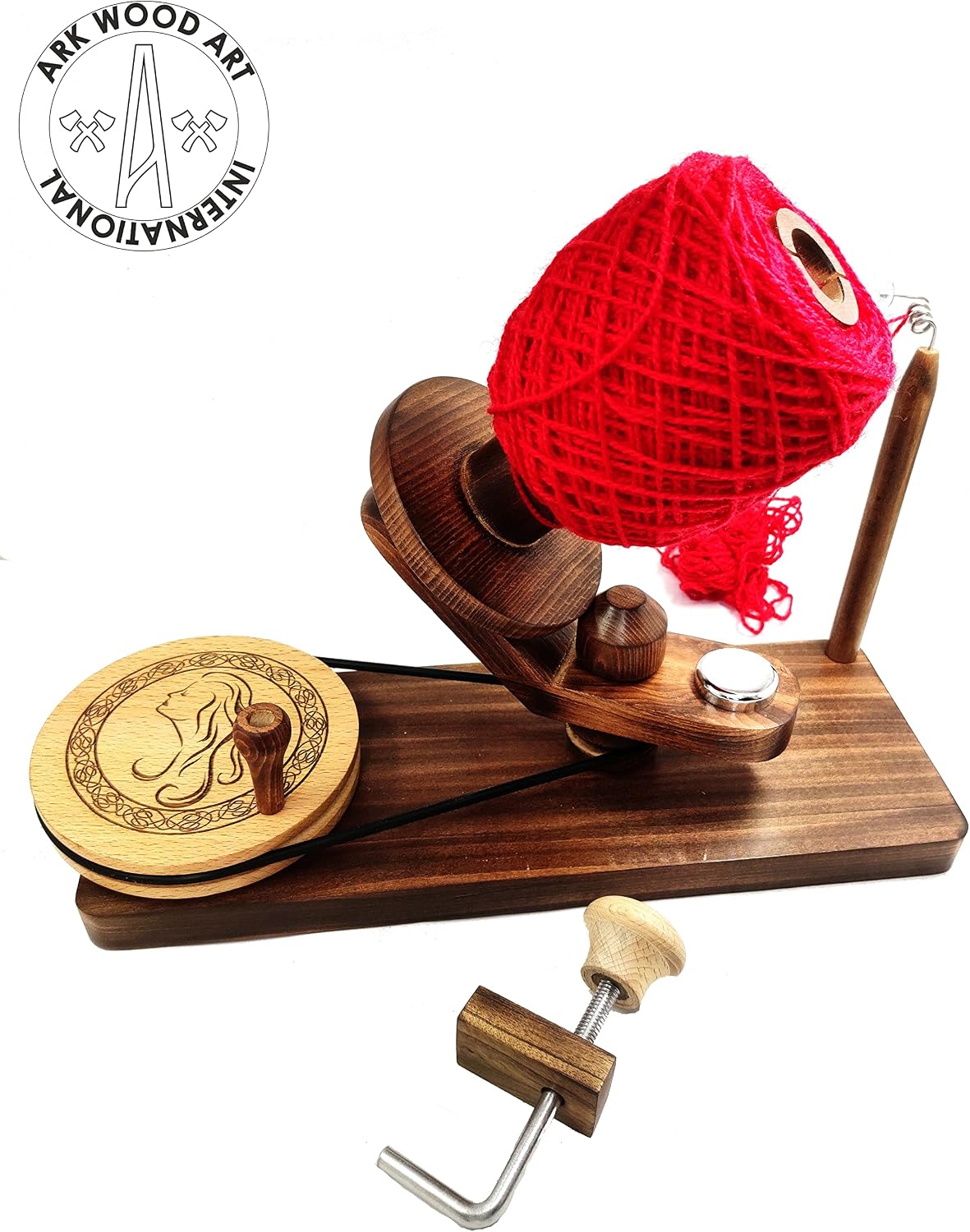 Handcrafted Wooden Yarn Ball Winder for Knitting Crocheting | Natural Hand Operated | Knitter's Gifts Center Pull Ball Winder Beautiful Women Women