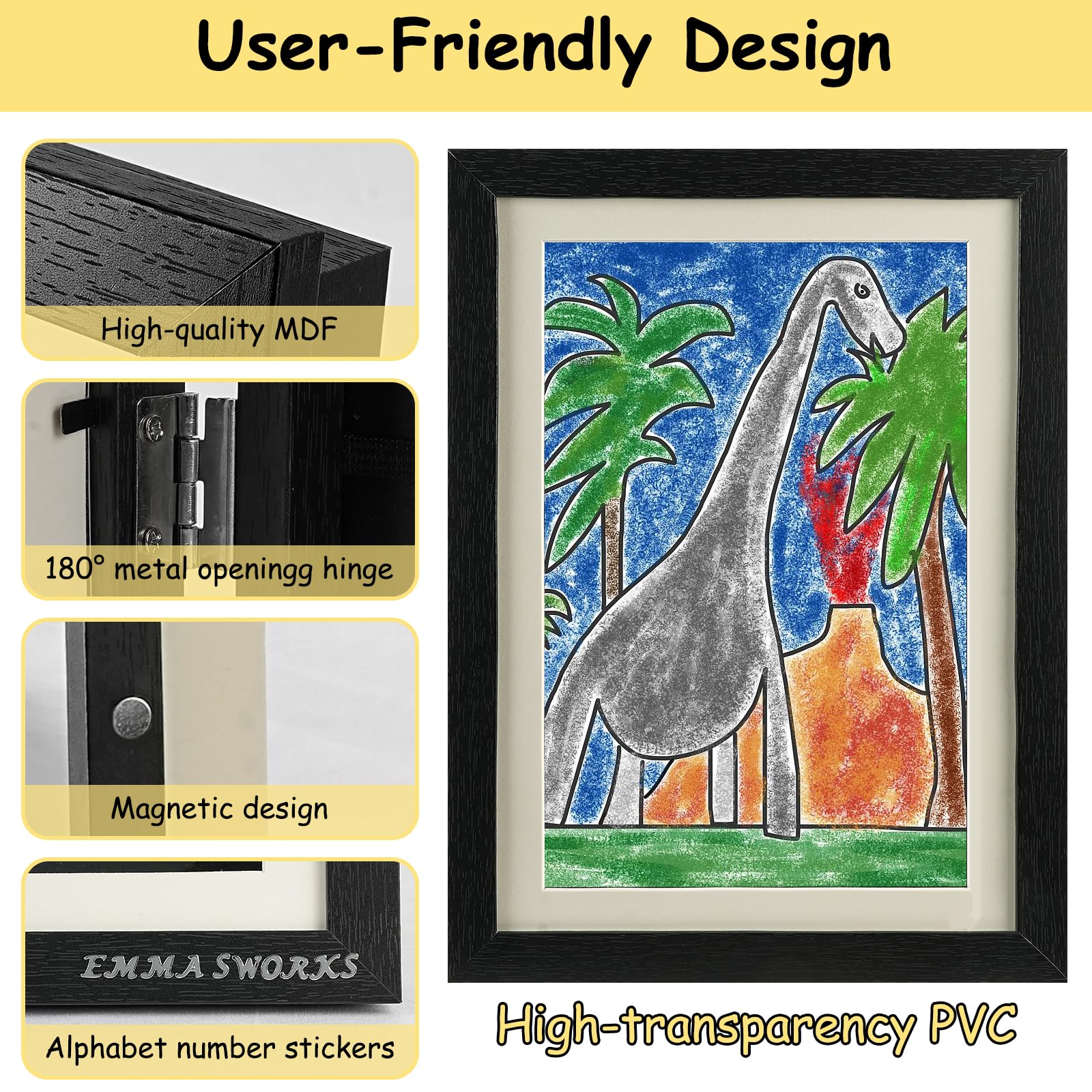 Kids Art Frame, 2 PACK Kids Artwork Display Frame Front Opening A4 Picture Frame - Image 4