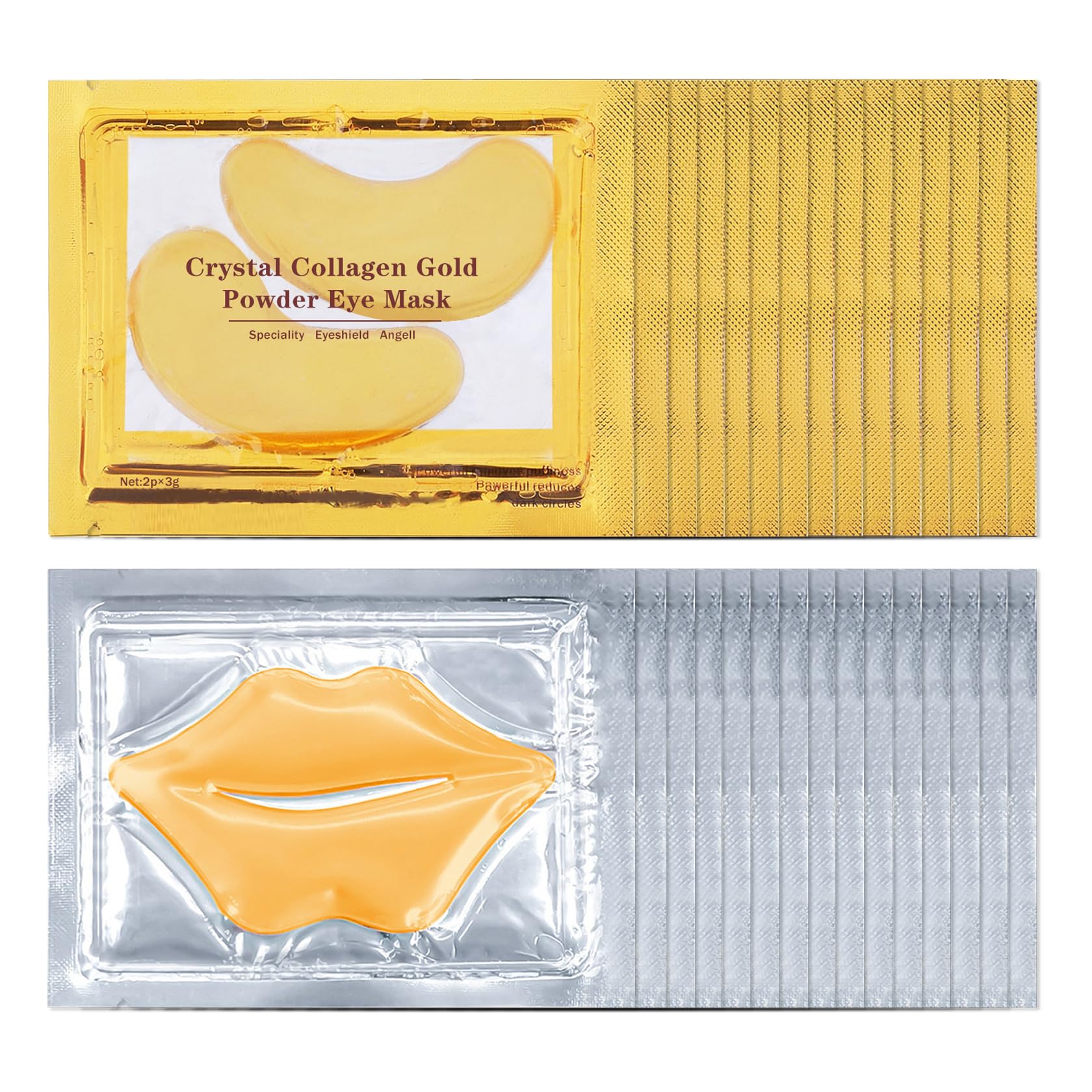 CAHIUYOA 30PCS Lip Mask & Eye Mask 24k Gold Under Eye Patches for Puffy Eyes and Dark Circles Effectively Moisturizing the Lip and Eye Skin Reducing