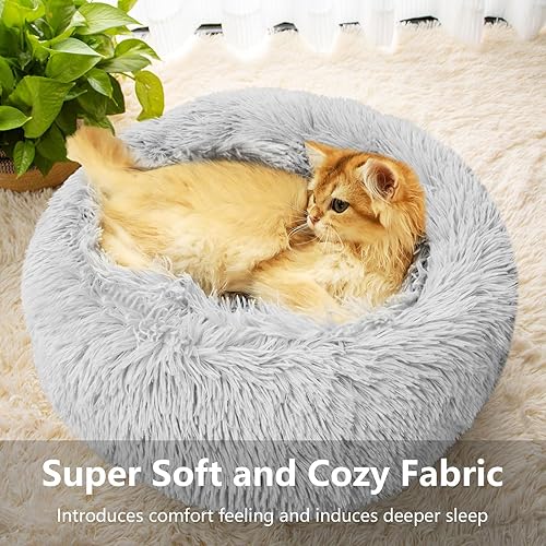 Miniatura 7 de Cama para perros, camas para gatos de interior, cama redonda y esponjosa para mascotas, antideslizante, acogedora cama para perros pequeños, cama