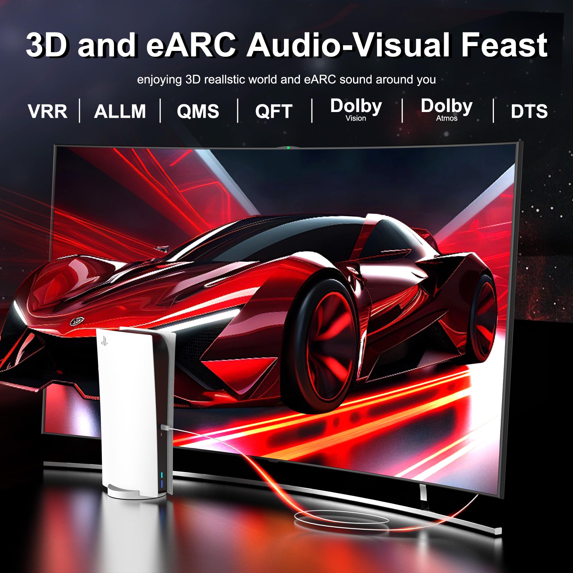 Cavo HDMI in fibra ottica 8K, 40 m, 8K a 60 Hz, 4K a 240 Hz, sottile cavo HDMI extra lungo 48 Gbps ad altissima velocità, HDR dinamico, eARC, HDCP 2.2 e 2.3, 3D, compatibile per PS4/5/Xbox/TV/laptop