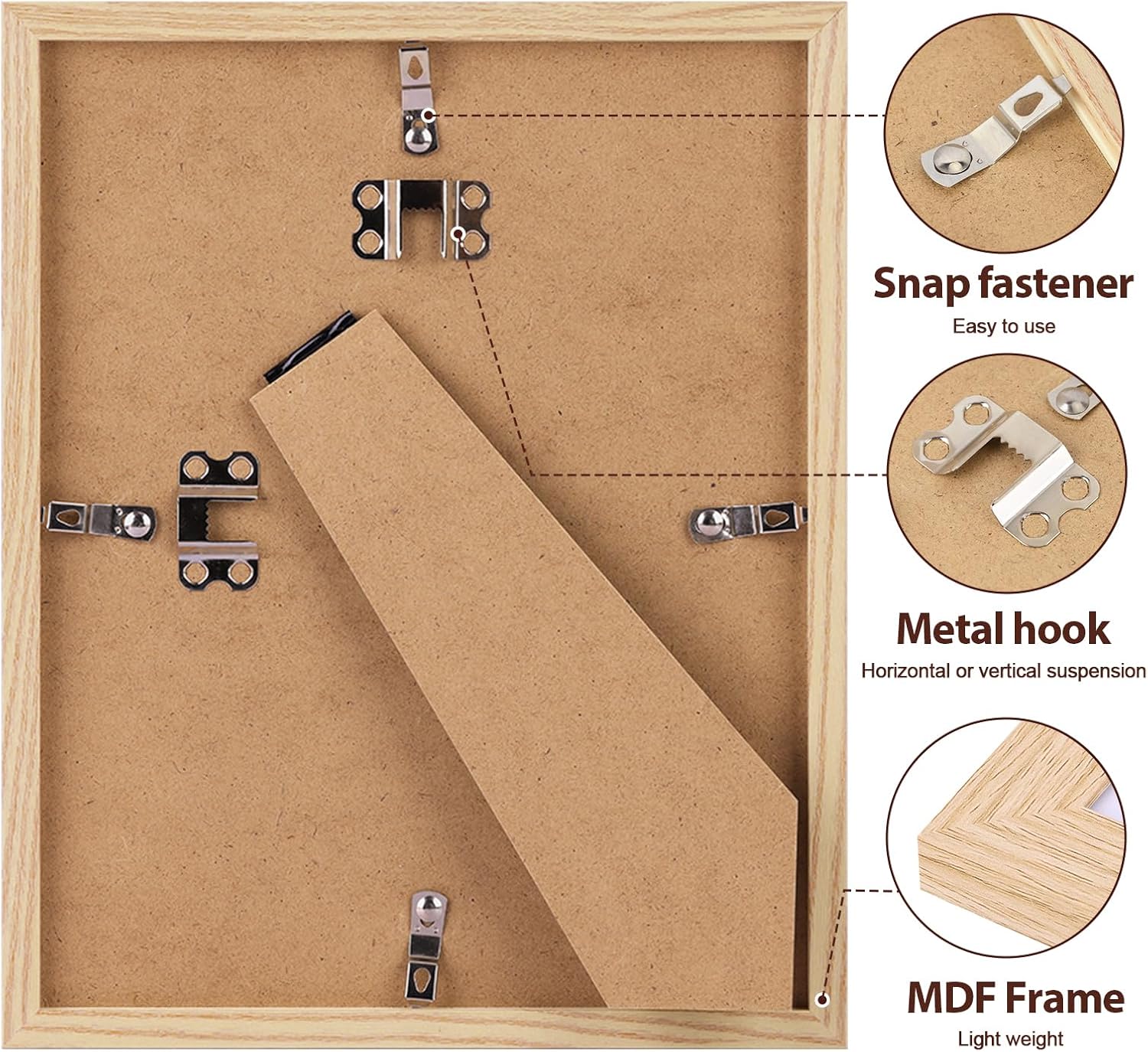 Fixwal 8x10 Picture Frames Set of 5 with Natural Wood Grain and HD Real Glass Cover, Vintage Photo Frames for Wall Decor Mounting and Tabletop Display