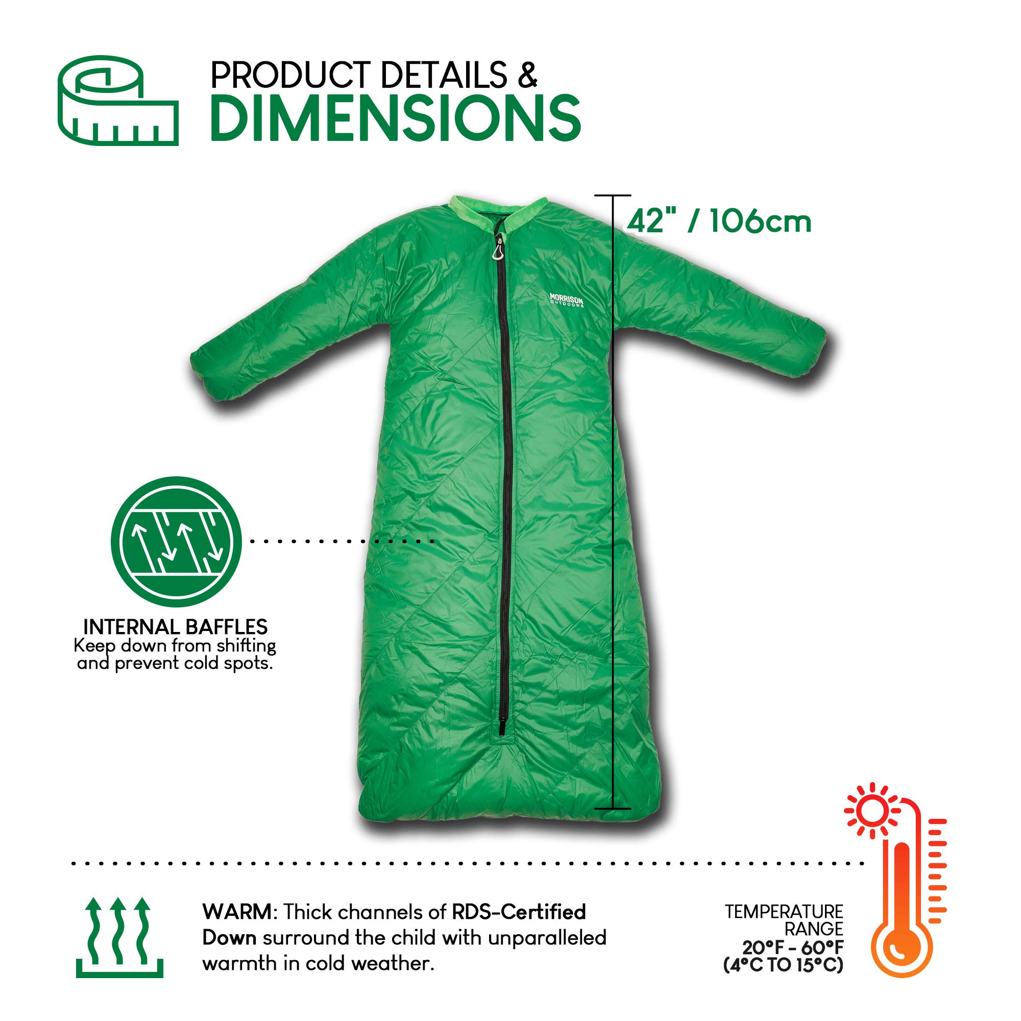 Big Mo 20 子供用寝袋 (2-4歳用) モスグリーン 最も軽量で暖かいダウン寝袋 2-4歳児用 最大暖かさと最小重量のために100% RDS認証ダウンを使用 Big Mo 20 子供用寝袋 (2-4歳用) モスグリーン 最も軽量で暖かい