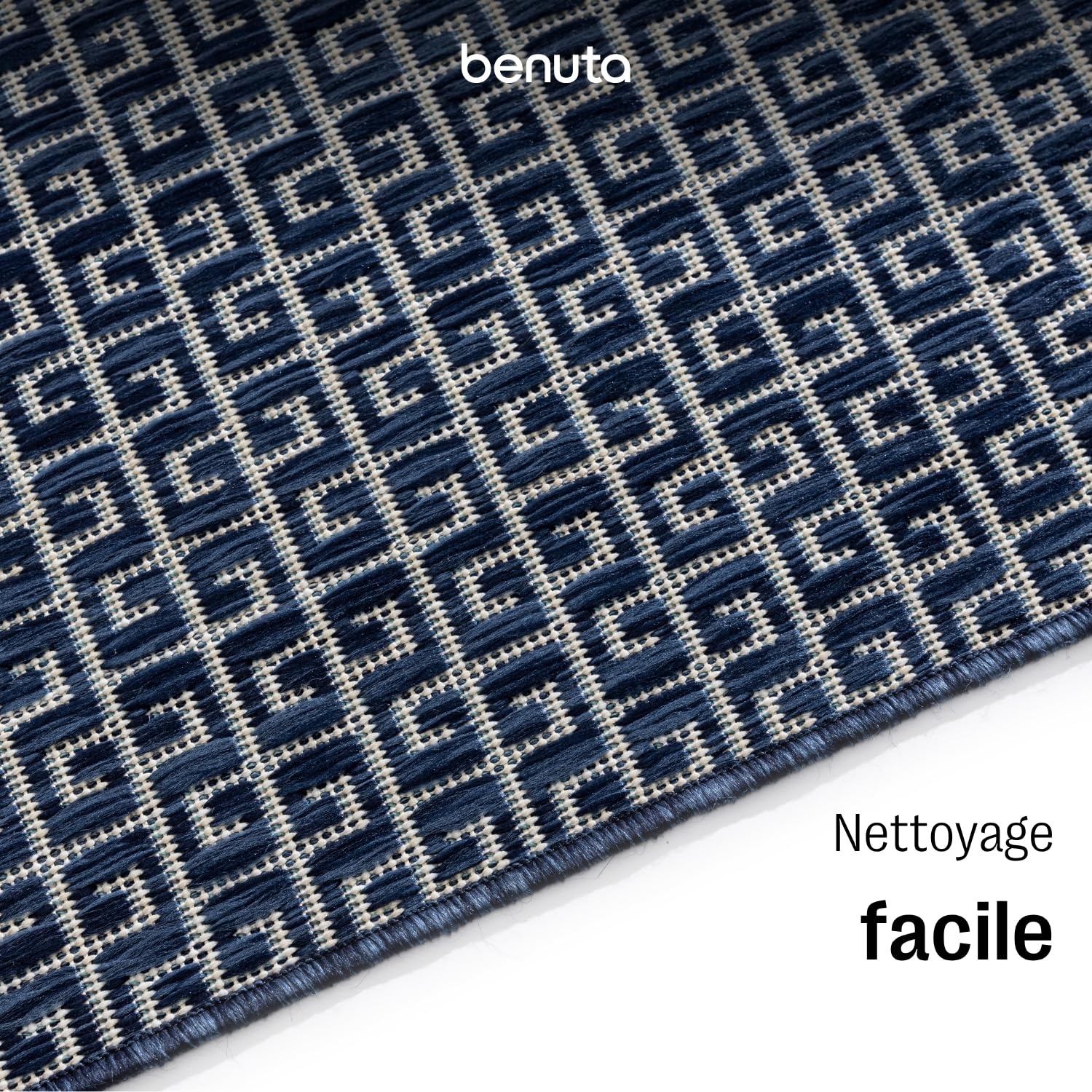benuta Basic Tapis Exterieur Lou - Bleu 160x230 cm - Intempéries et UV résistant - Multifonction Balcon, terrasse, Jardin - Cuisine, Salon, Couloir, Salle à Manger - Entretien Facile