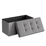 SONGMICS MAZIE Collection - 30 Inches Folding Storage Ottoman Bench, Ottoman Foot Rest, End of Bed Bench, Storage Chest, Load 660 lb, for Living Room, Bedroom, Entryway, Light Gray ULSF47G