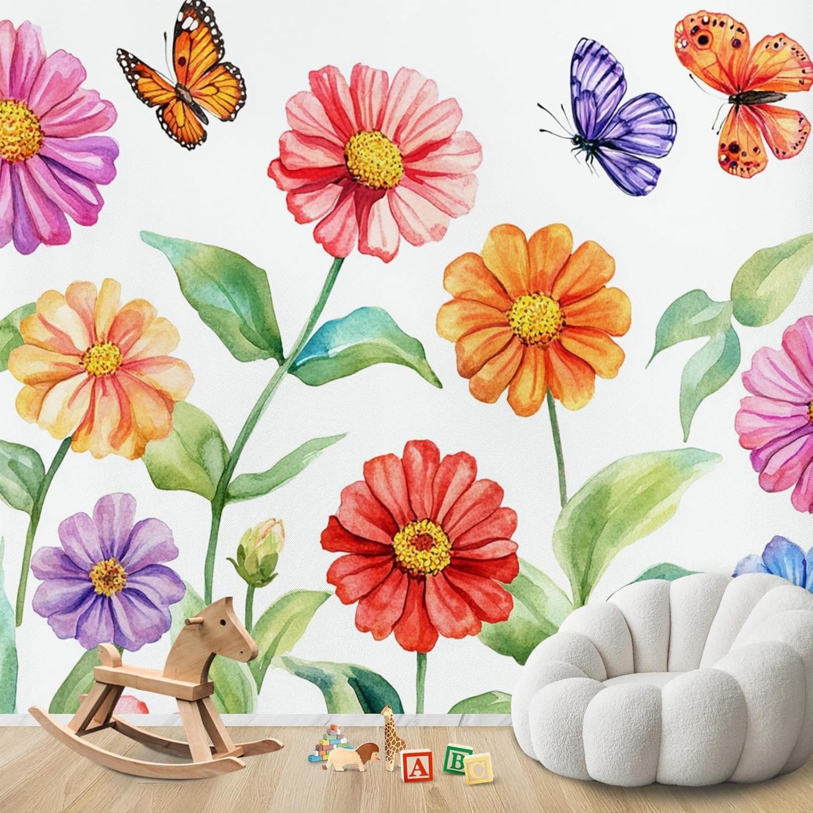 Kfjhgbdshhj 3D Mural Photo Wallpaper Watercolour Flowers Butterflies Colourful Non-Woven Modern Living Room Bedroom Children's Room Decoration Motif Wallpaper,430Cmx300cm Wall Sticker - Background Wall - Painting - Poster