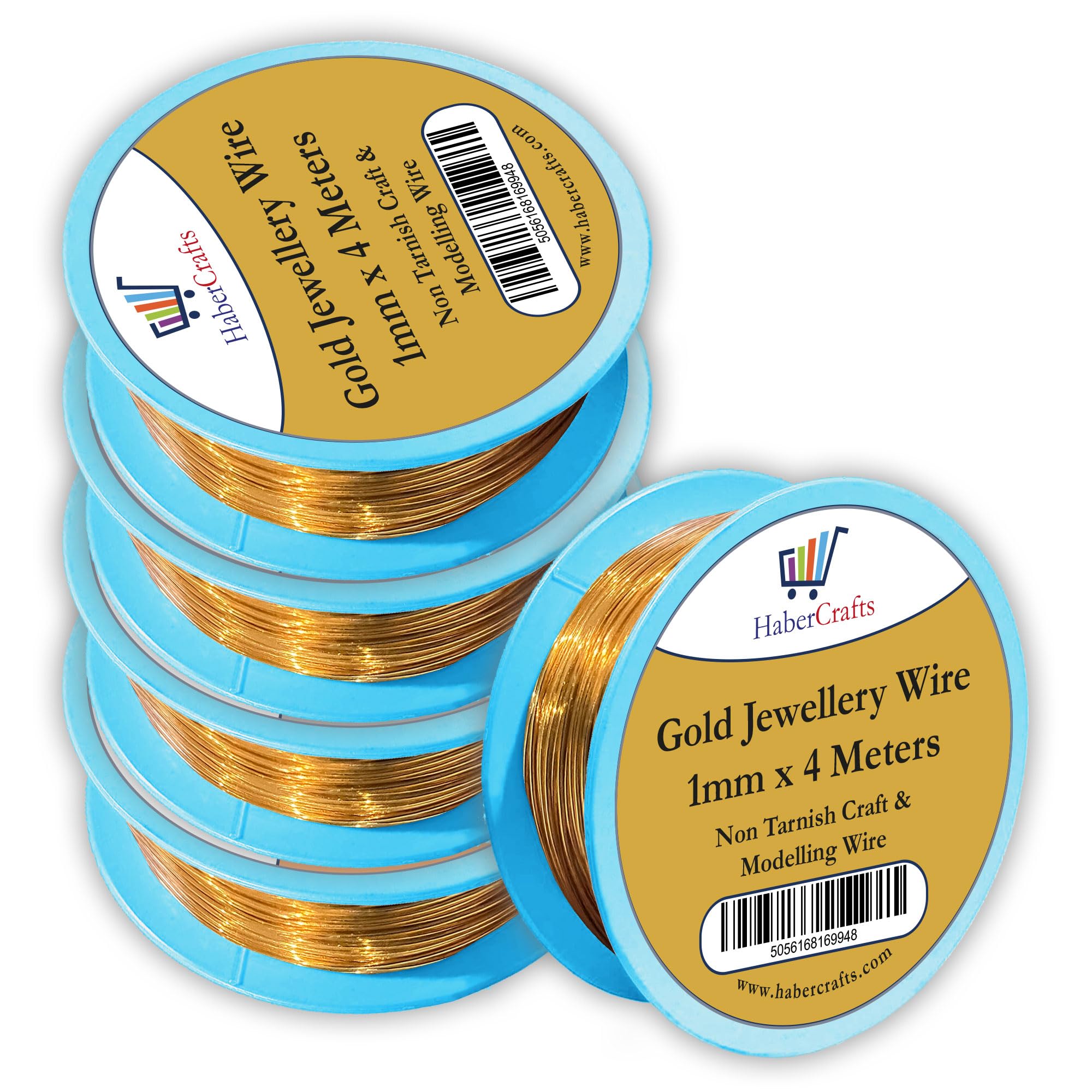 Habercrafts Gold - 1Mm 1Mm Gold Jewellery Wire Tarnish Proof Brass Bendable Metal Wire For Jewellery Making Sculpting Modelling Crafts Wire Weaving & Wrapping (1Mm - Gold - 18 Gauge - 5 Spools - 20 Meters)