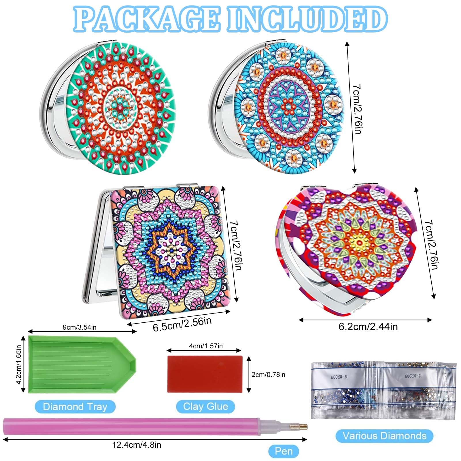 Kinberry 5D Diamond Art Painting Set – 4 Spiegel DIY Mit Diamanten, Bastelset Für Kinder & Erwachsene