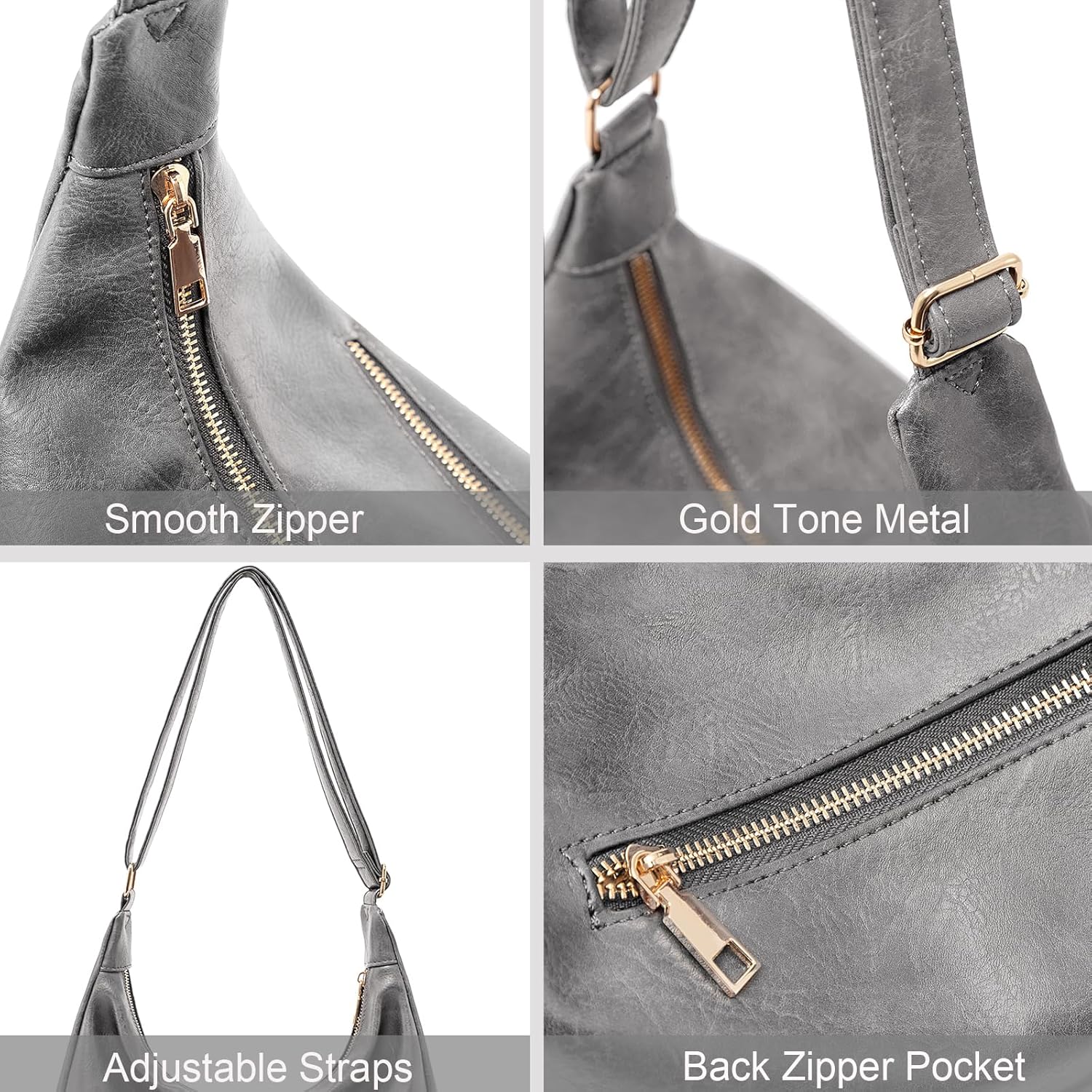 NIUEIMEE ZHOU Hobo Bags for Women Foldable Vegan Leather Shoulder Handbag Slouchy Tote Crossbody Purses - Image 7