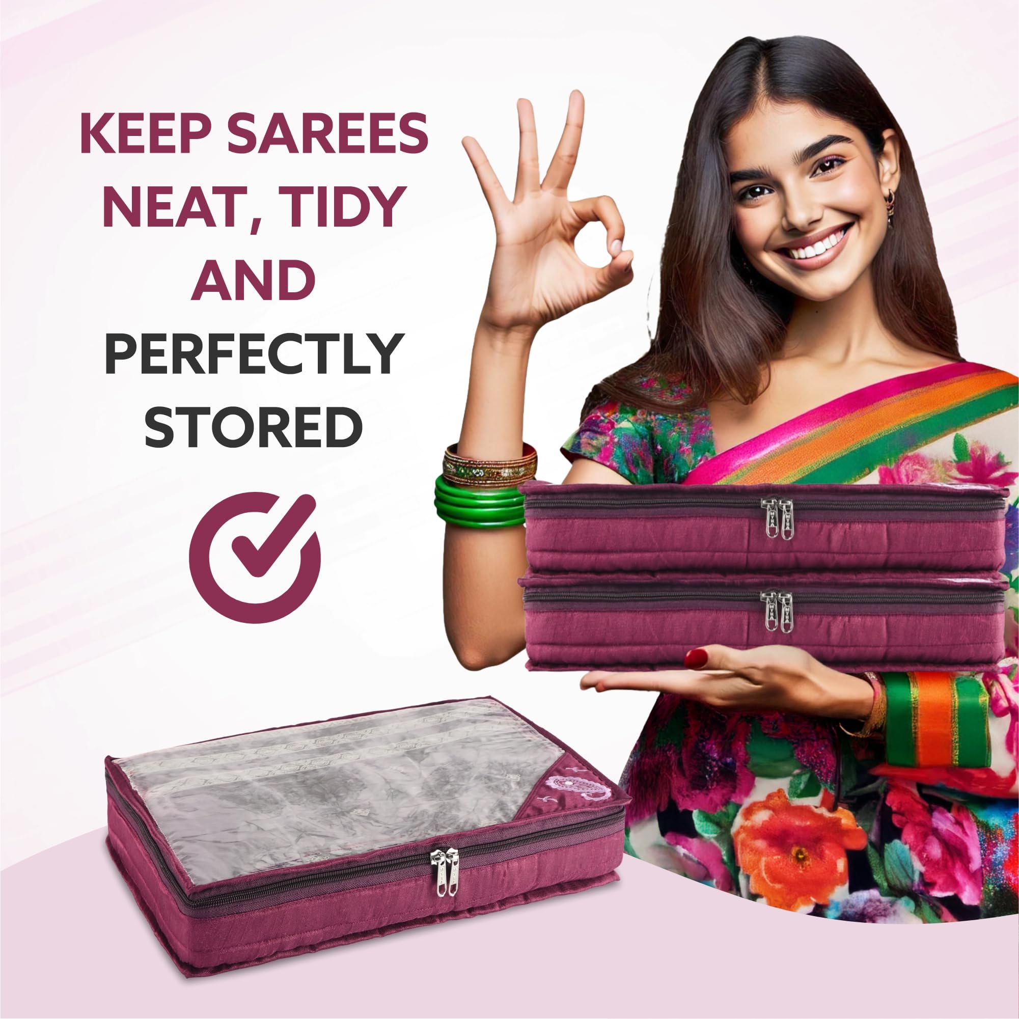 Kuber Industries Saree Cover | Kleideraufbewahrungstasche | Anzug-Verpackungsabdeckung | Stoffaufbewahrungs-Organizer | Kleiderschrank Tuch Aufbewahrung Organizer mit Reißverschluss | Seitliche