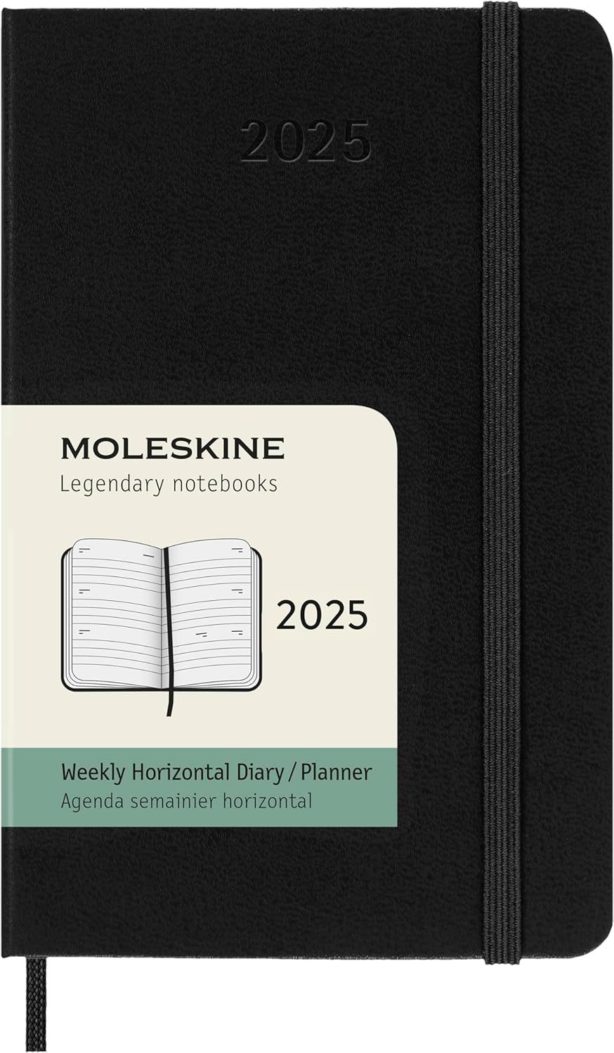 Moleskine DHB12WH2Y25 Notebook Book, Begins January 2025, 12 Months, Weekly Diary, Horizontal Type, Pocket Size (W x H x H): 3.5 x 5.5 inches (9 x 14 cm), Hardcover, Black