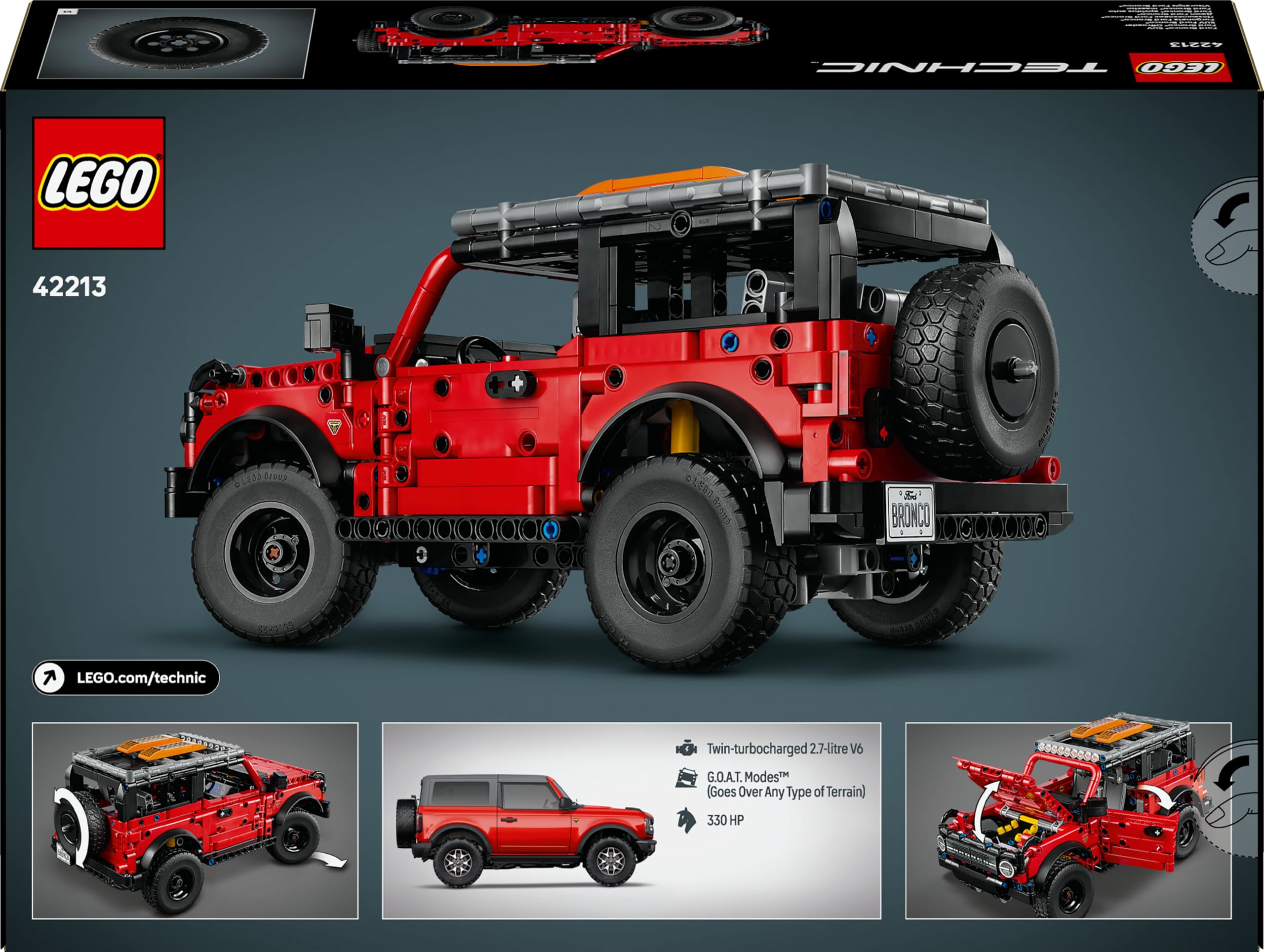 LEGO Technic Furgoneta Ford Bronco - Coche Todoterreno SUV de Juguete - Kit de Maqueta con Puertas Que se Abren, Motor V6, Suspensión y Dirección - Regalo para Niños de 9+ Años 42213