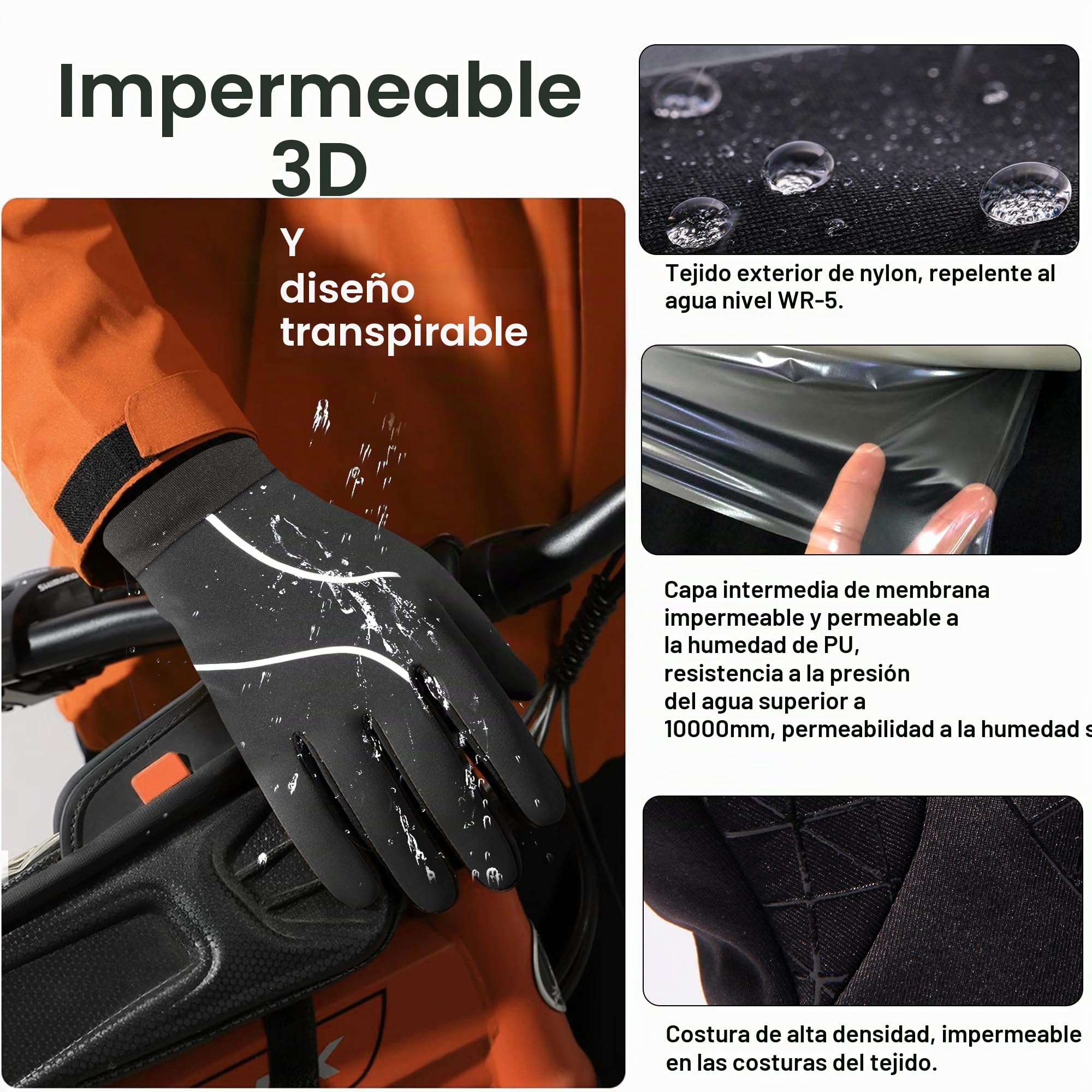 Origem guantes térmicos hombre mujer, 3M Thinsulate guantes moto invierno,guantes de ciclismo a prueba de agua,antideslizante pantalla táctil guantes con caliente forro para correr,conducir,senderismo