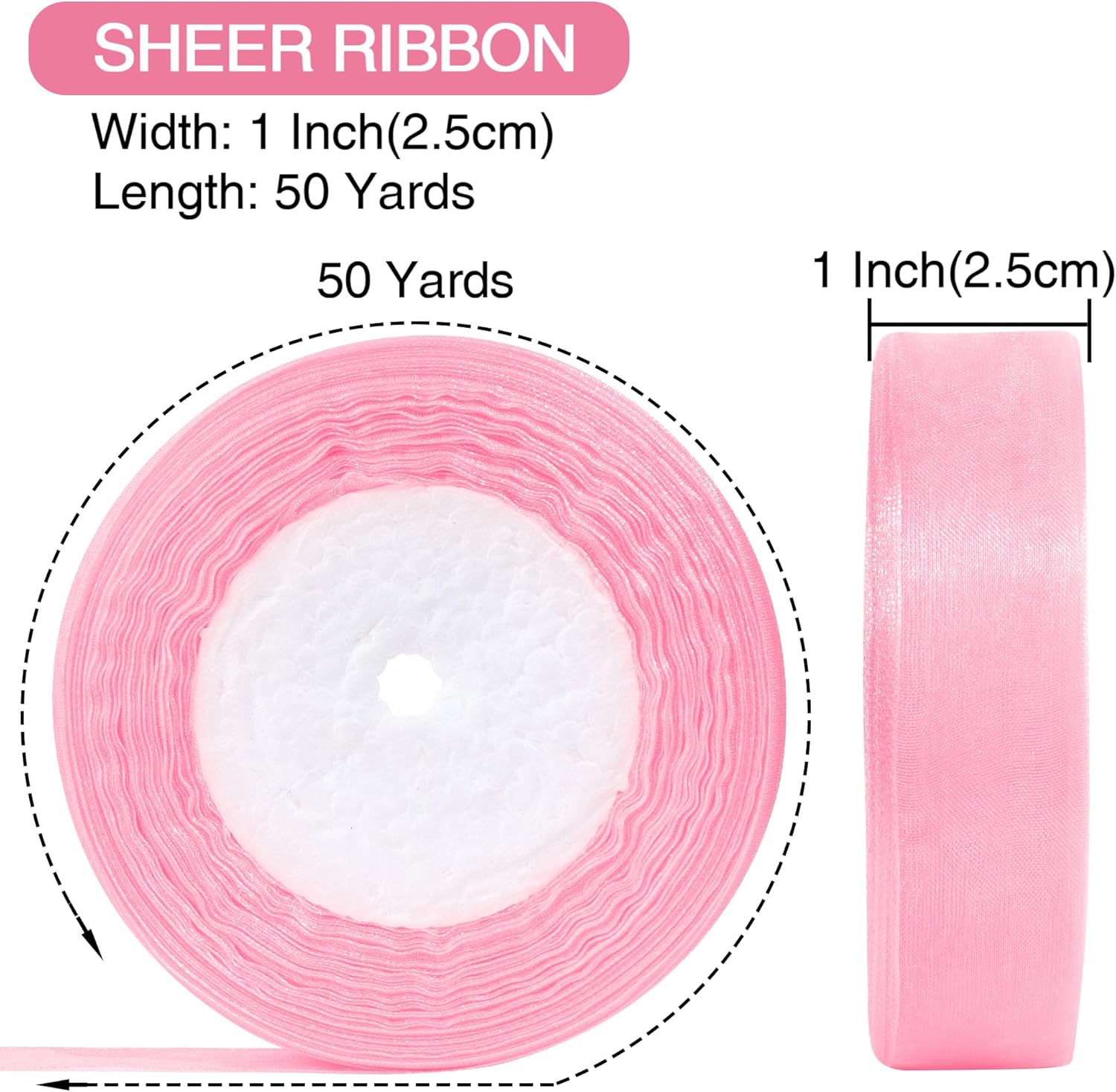1 Inch x 50 Yards Sheer Organza Ribbon Chiffon Ribbon for Gift Wedding Flower Bouquet Wrapping Decorations Crafts (Light Pink) Light Pink 1 Inch