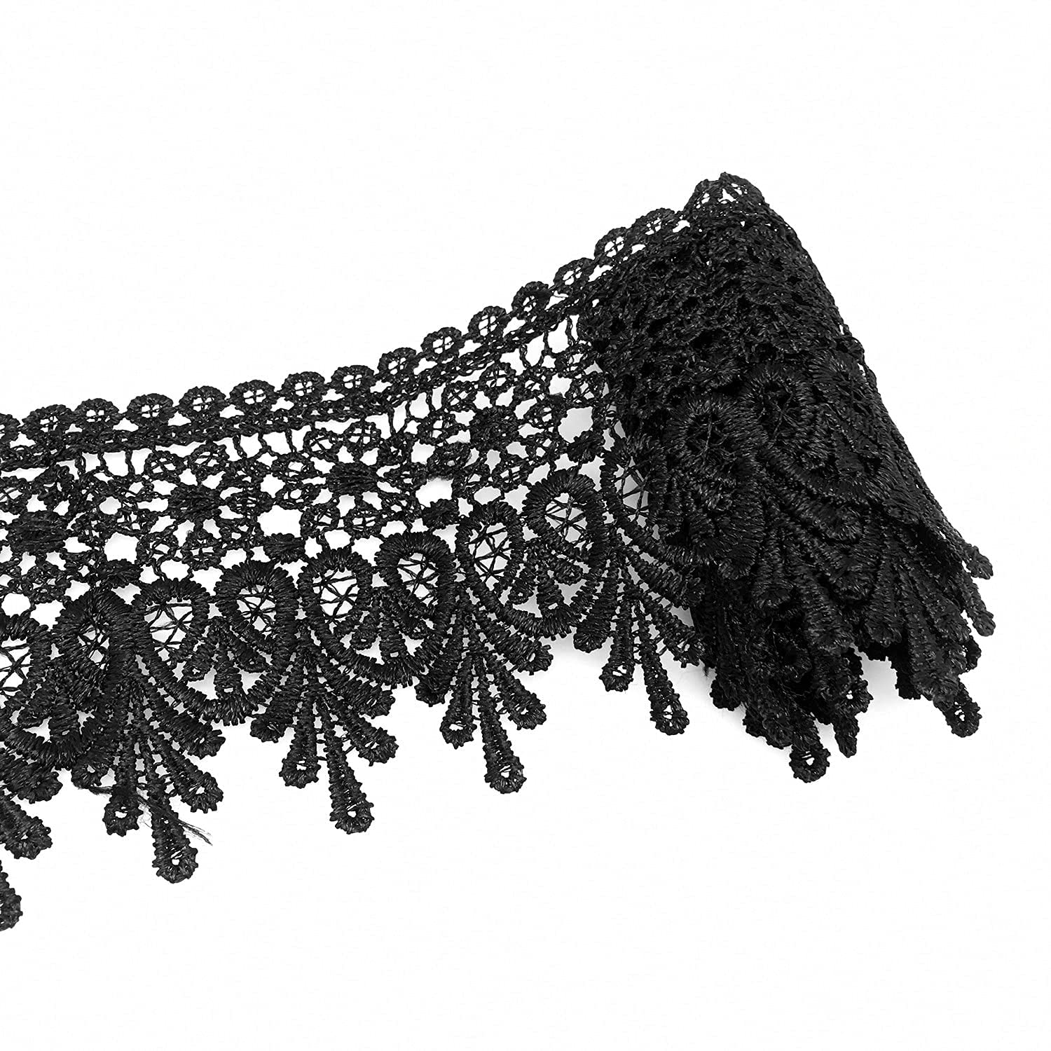 FQTANJU 5 Yard Floral Lace Edge Trim 9cm Wide Ribbon Edging Trimmings Wedding Dress Embellishment Gift Party Decoration Applique DIY Sewing Crafts (Black) - Image 3