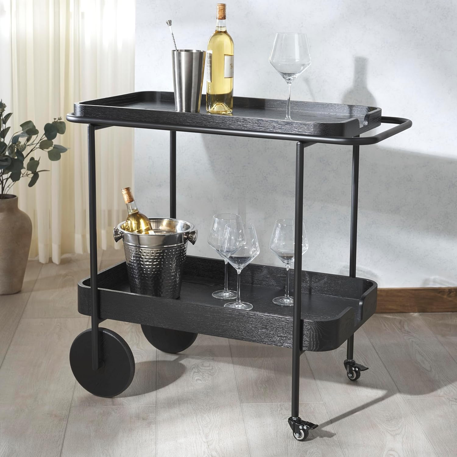 SAFAVIEH Couture Collection Malek Black 2-Shelf Bar Cart with Wheels