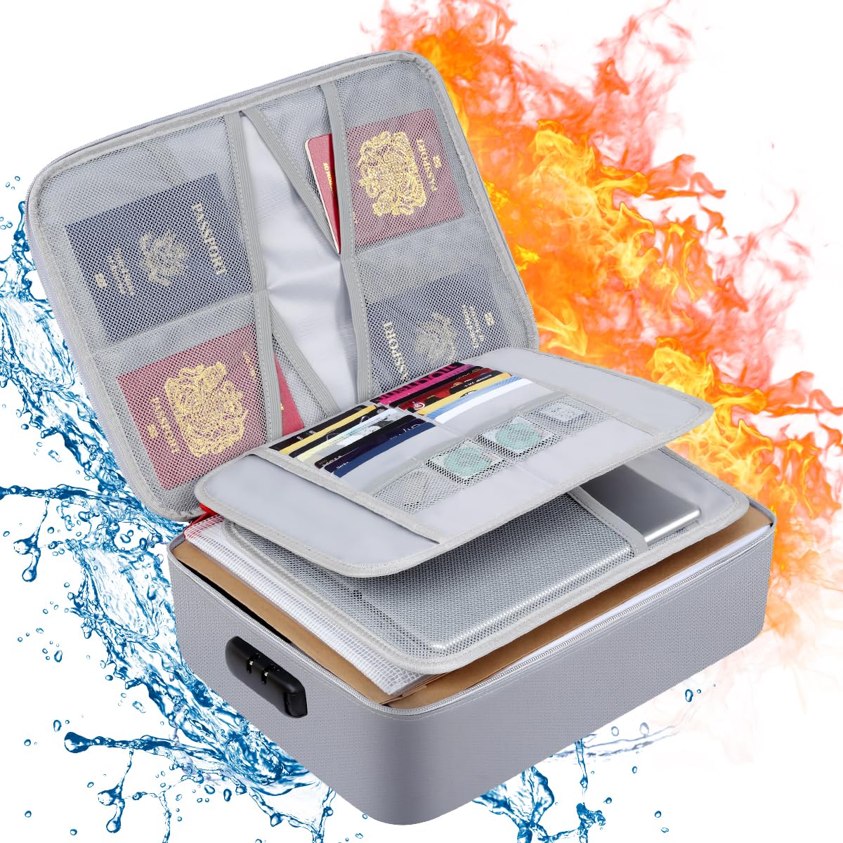 ruboka Fireproof Document Bag with Lock File Storage Organizer Bag Waterproof Safe Pouch Bag for Home Office Travel