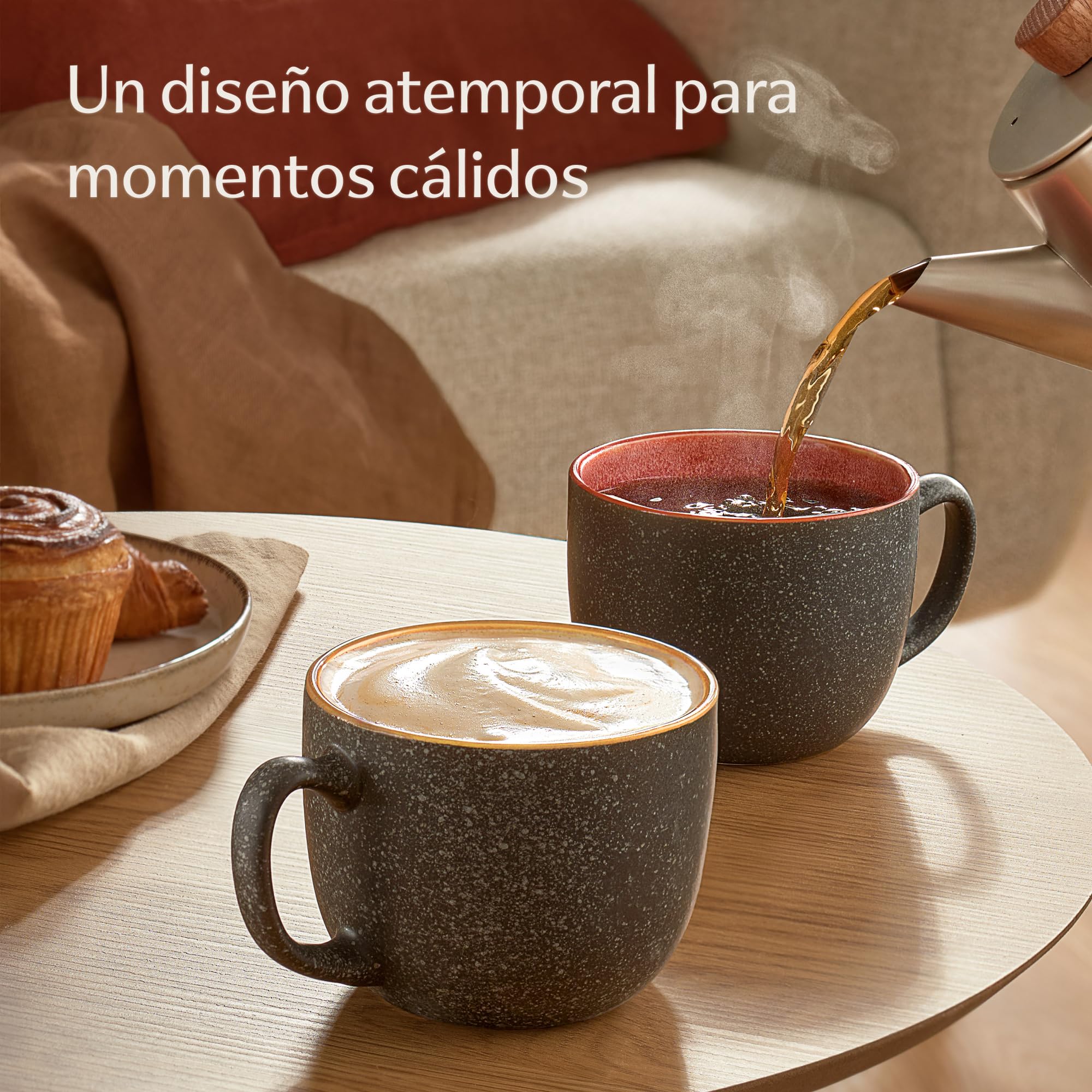 Cosumy Set de 4 Tazas de Café Grandes - 350ml Tazas de Cerámica – Juego de Café Moderno - Gres Grueso con Esmalte Reactivo Hecho a Mano - Mantiene el Calor por Más Tiempo (Multicolor)