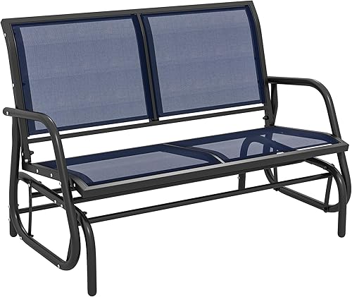 Outsunny Banco planeador para 2 personas para exteriores, silla mecedora doble para patio, sofá biplaza con marco de acero recubierto de polvo para
