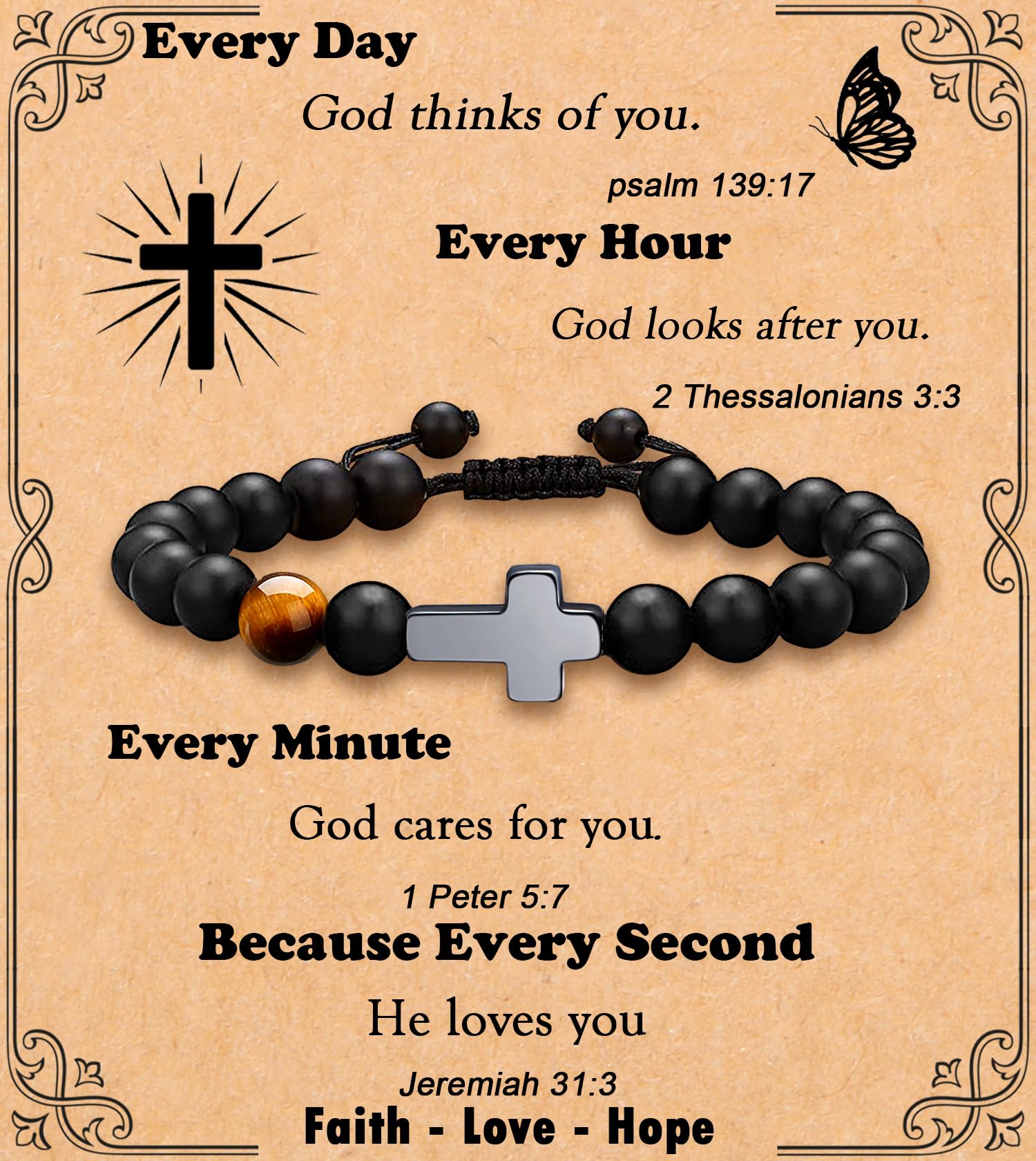 MFTRADING Cross Bracelet for Men Christian Gifts for Son Grandson Brother Husband Dad Man Godfather Religious Baptism Jewelry Birthday Retirement Gifts Beaded Bracelet