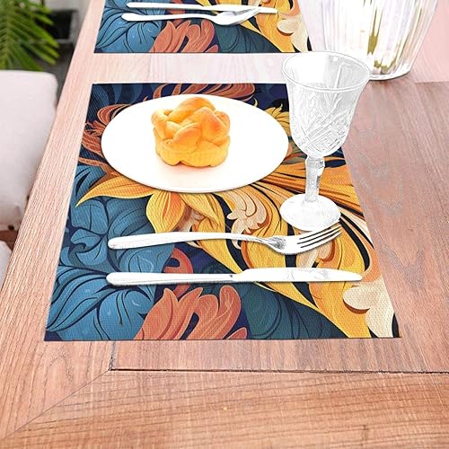 Miniatura 3 de 6 PCS PVC Placemats Set Place Mats Abstract Patterned Tropical Non-Slip Weave Place Mats 12" x 18" Farmhouse Table Mat Set for Family Dinners