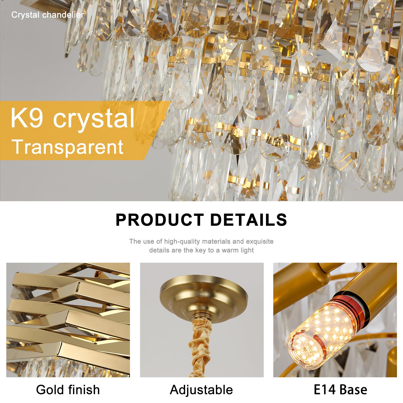 Moderno Lampadario Di Cristallo Oro Lampadari Rotondi Da 60 Cm Per Sala Da Pranzo K9 Lampadari A Sospensione A Soffitto A 5 Livelli Lampadario Grande Da Incasso Per Soggiorno Ingresso Foyer