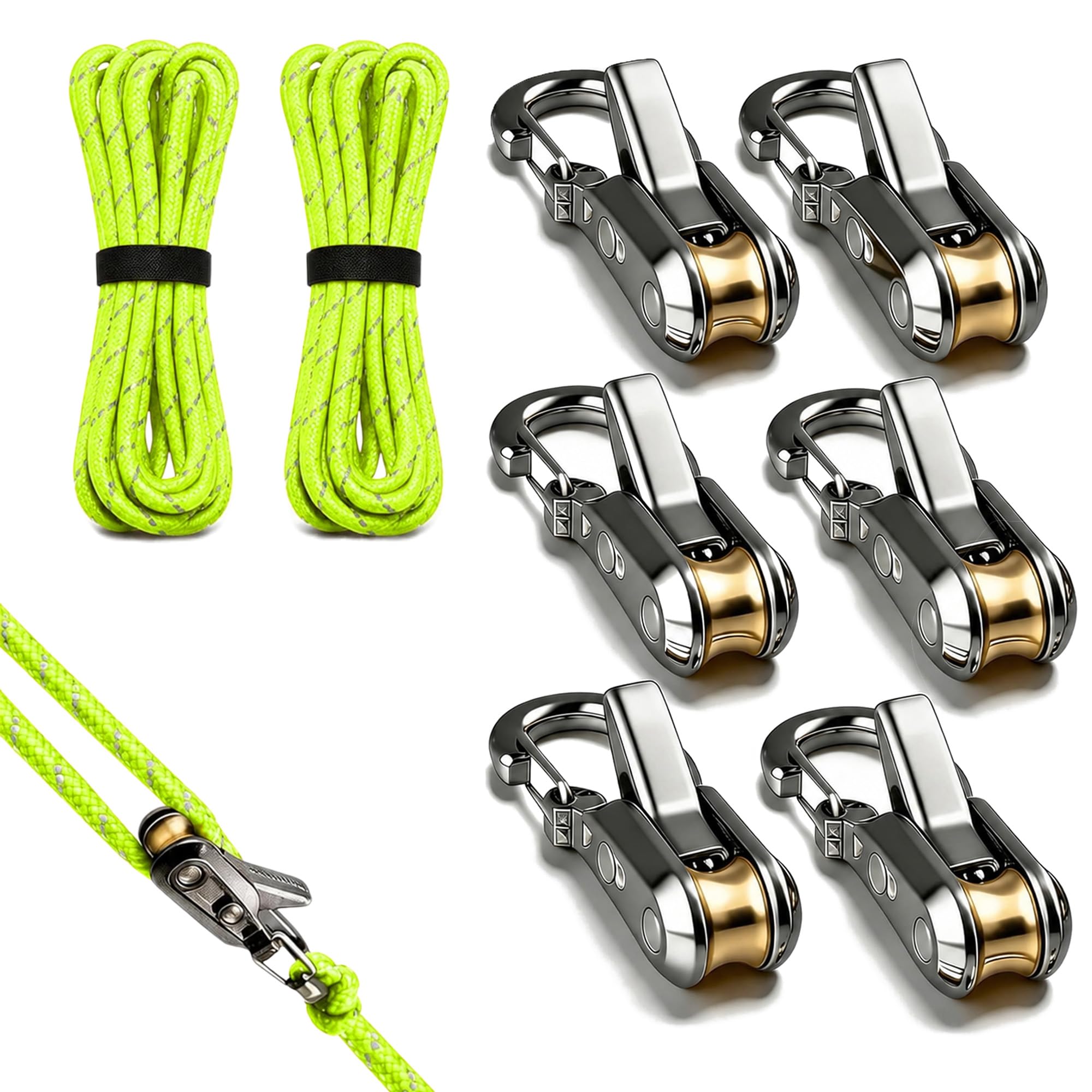 6 Pack Retractable Buckle Rope Roller Heavy Duty Paracord Tent Guy Ropes