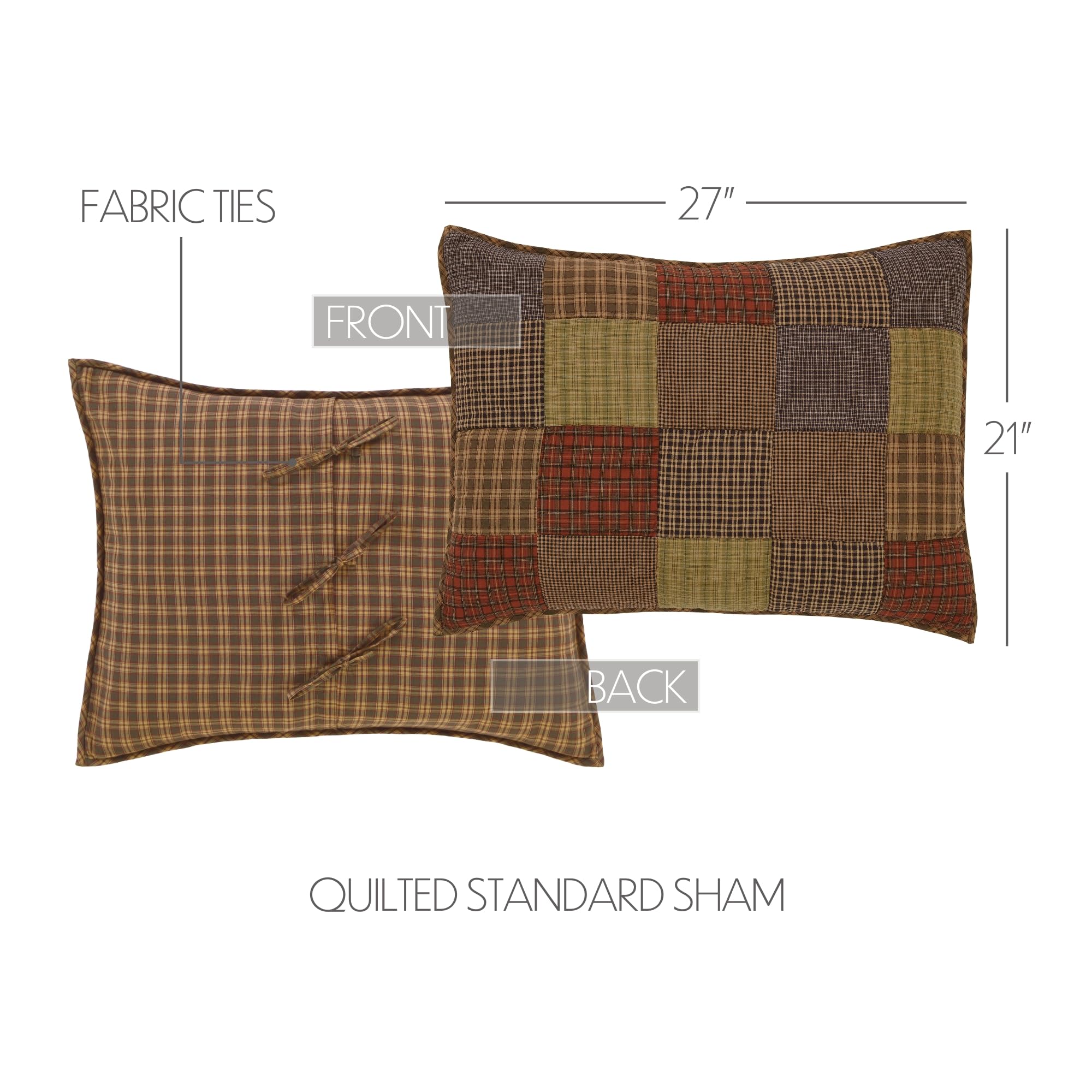 VHC Brands Rustic Bedding Ridge Cotton Patchwork Sham, Cedar Green…
