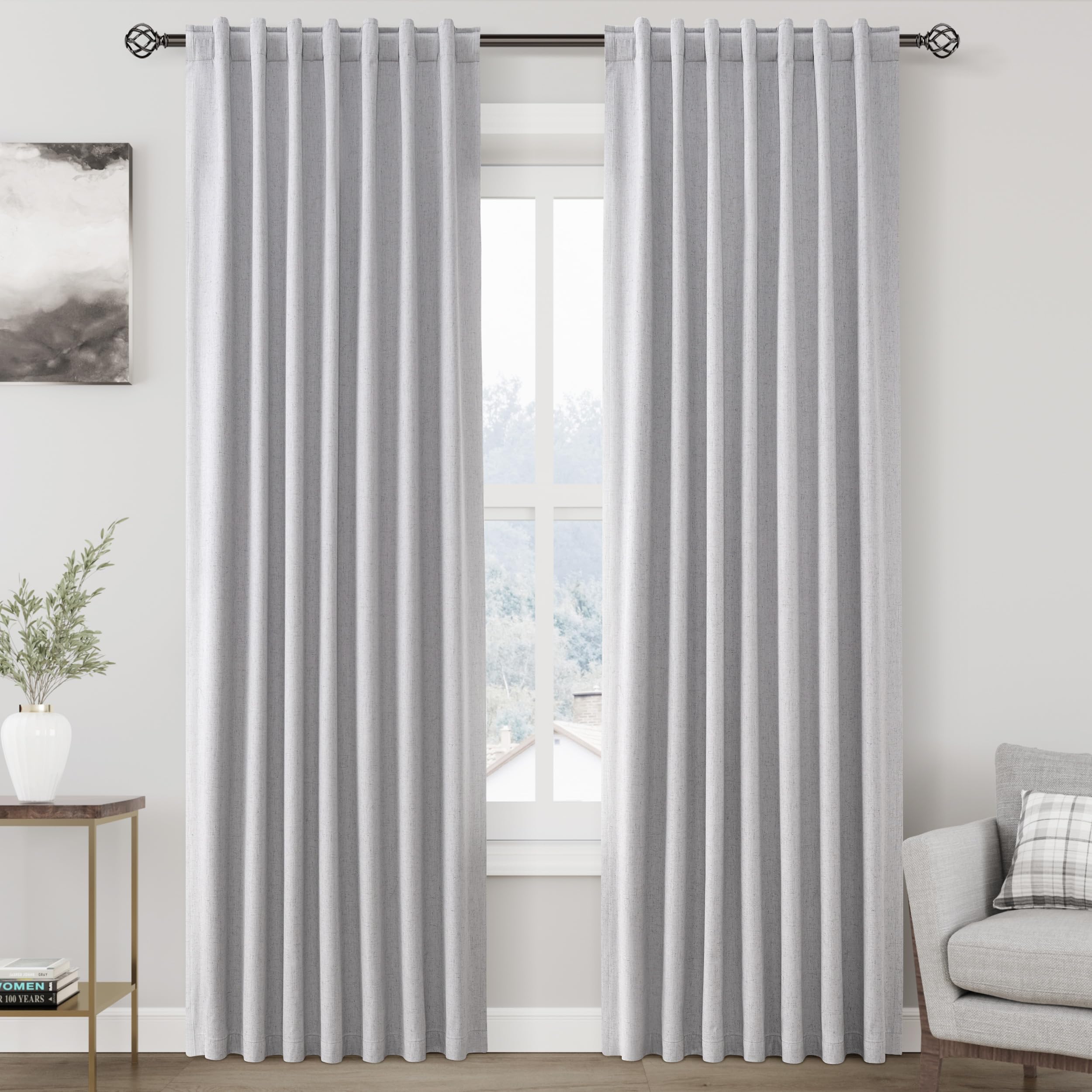 Nanspring Light Grey 100% Blackout Linen Curtains 84 Inch Length 2 Panels Set for Bedroom Back Tab Modern Luxury Simple Black Out Curtain for Living Room Office Thermal Insulated Drapes 52x84 — image 1