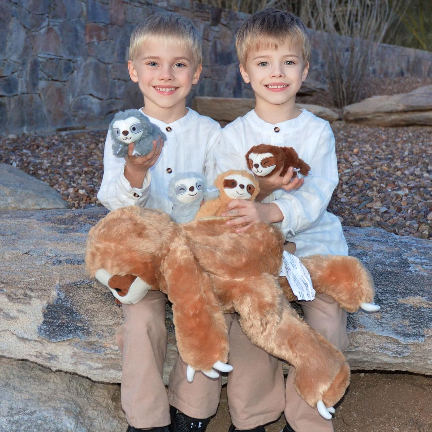 Tezituor 5Pcs Sloth Stuffed Animal Set, 22 inch Large Pregnant Stuffed Sloth Plushies with 4 Cute Babies Toy, Realistic Bradypod Plush Body Pillow Birthday Easter Gift Decor for Girl Boy