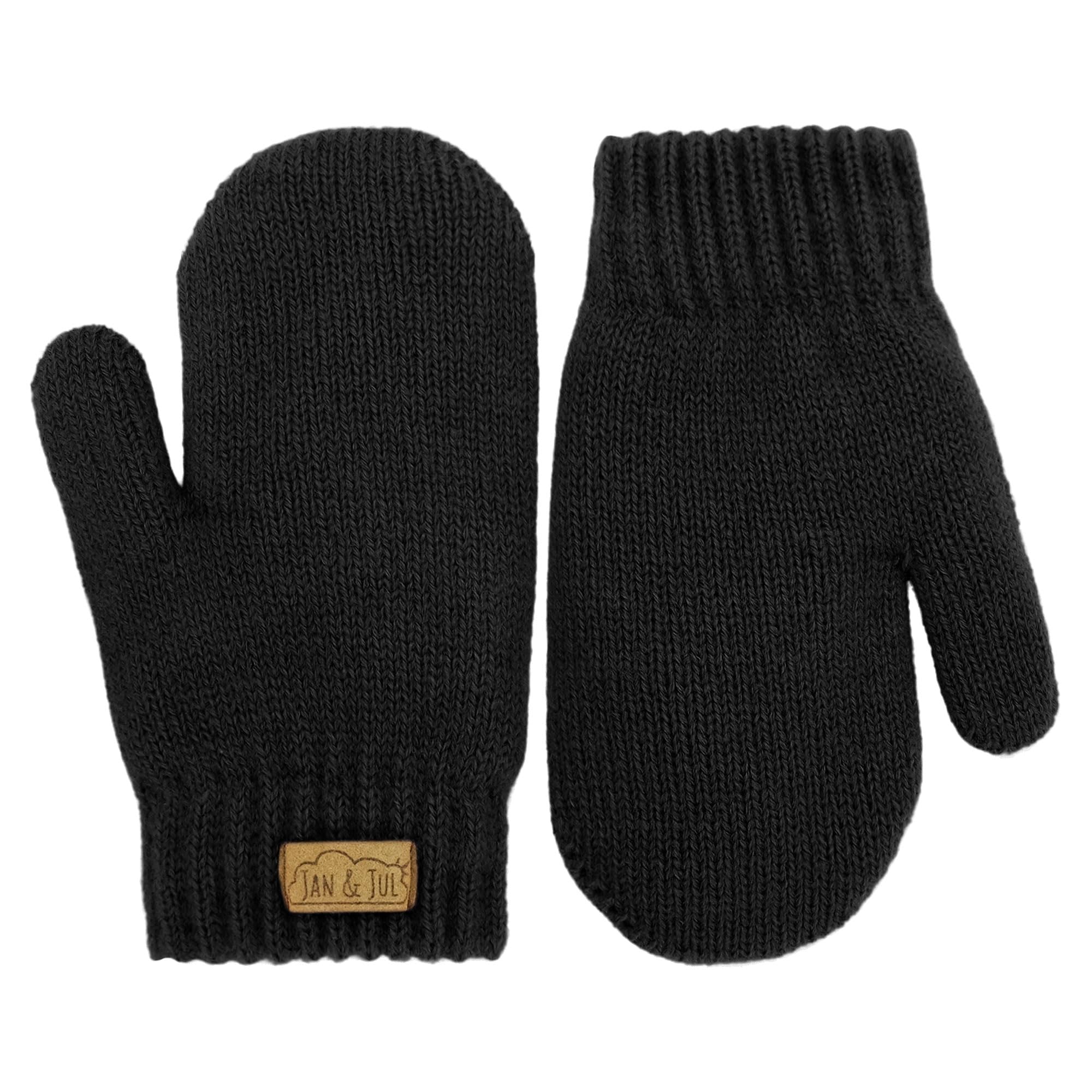 JAN & JUL Knit Toddler Mittens with Fleece Lining for Fall and Winter (Black, Size M)