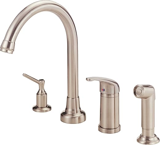 Danze D409112SS Melrose Single Handle High-Rise Kitchen Faucet with Side Spray and Soap Dispenser, Stainless Steel Danze D409112SS Melrose Single Handle High-Rise Kitchen Faucet with Side Spray and Soap Dispenser, Stainless Steel