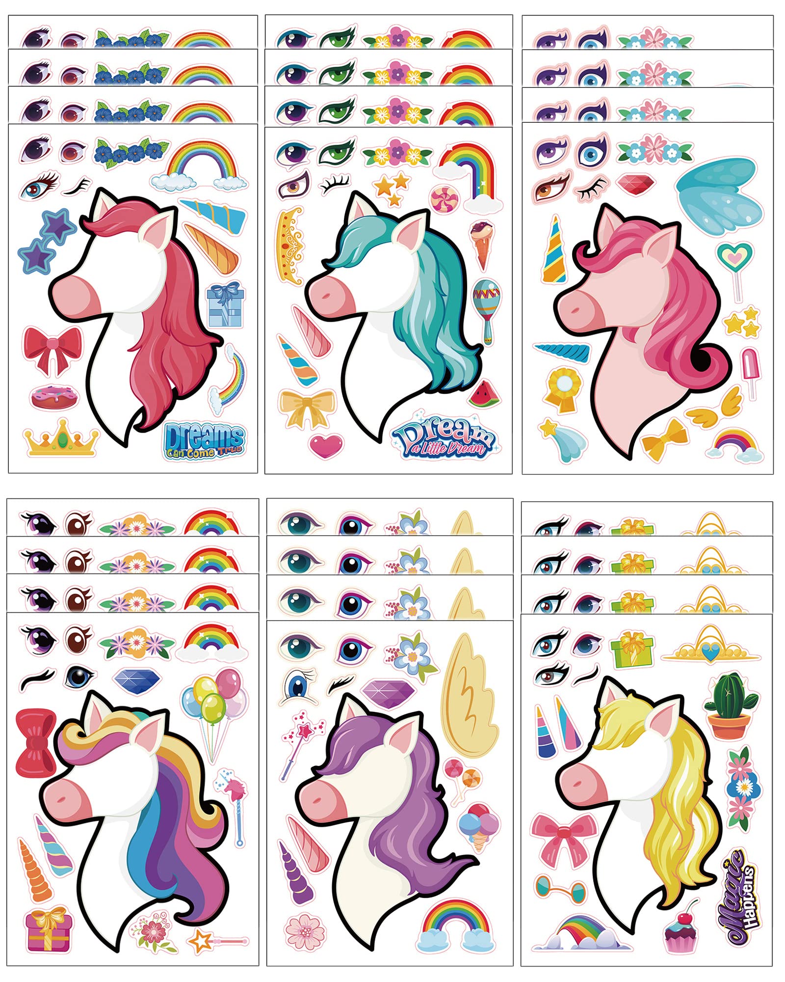 Make a Face Stickers for Kids-Unicorn Party Favor Stickers, 24 Sheets Make Your Own Teaching Stickers, Party Favor Stickers with Unicorn Designs, Unique Stickers, Perfect as Reward&Gift for Kids(Unicorn-B)