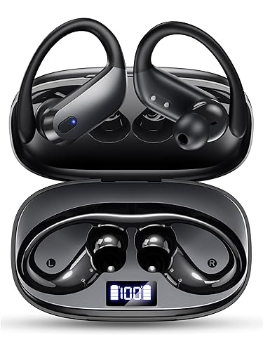 NDO Wireless Earbuds Bluetooth 5.3 Headphones Sport,IPX7 Waterproof Sports Earphones with Earhooks,48H Playtime,Lightweight 7.8g,Fast Charging Case,Noise Cancelling Mic for Running Gym Workout-Black - Black