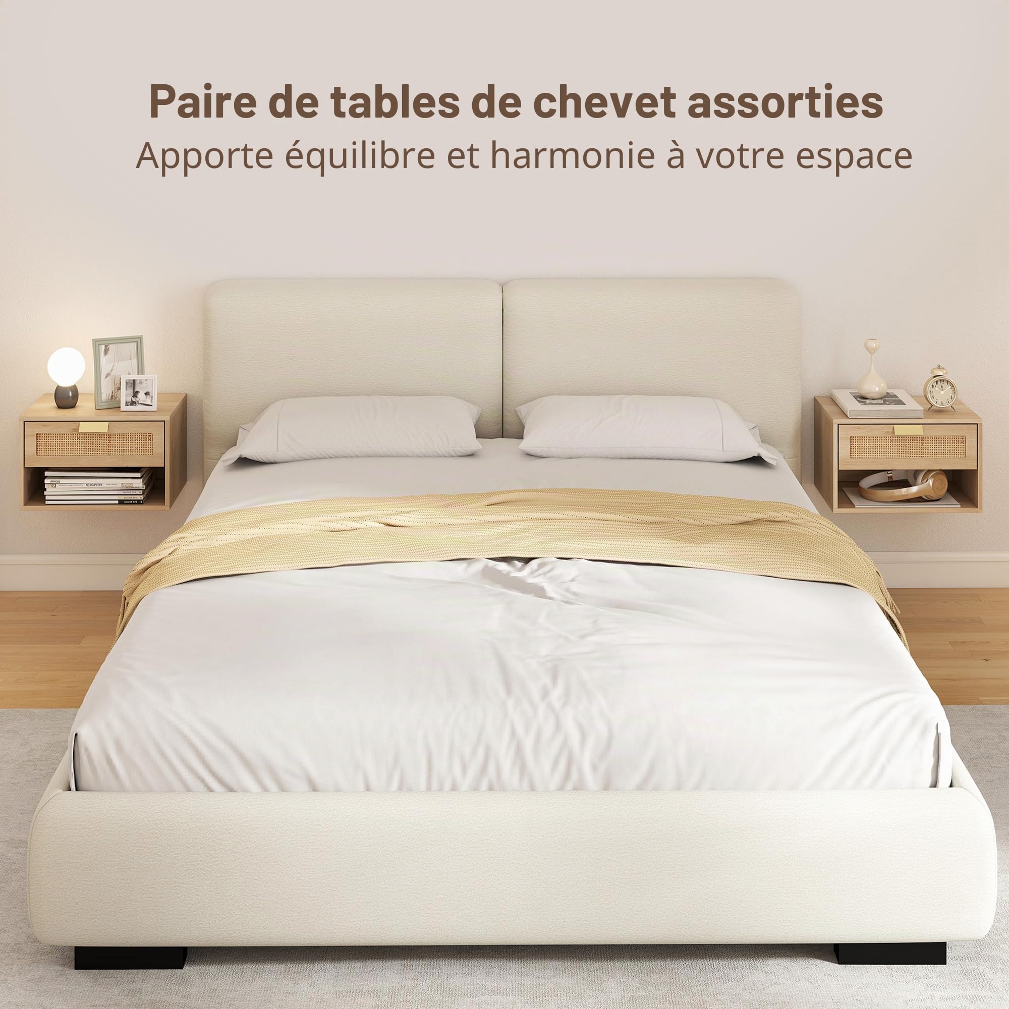 HOMCOM Table de Chevet Murale Flottante avec tiroir Lot de 2 chêne