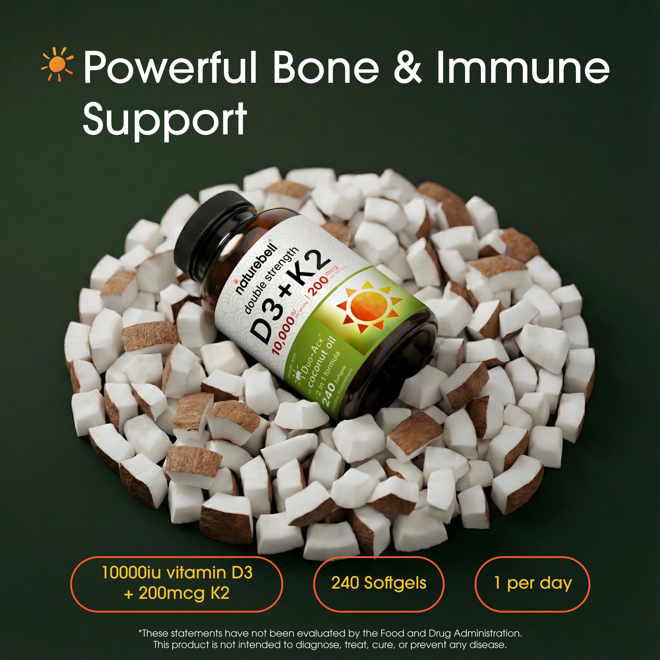 NatureBell Vitamin Double Strength D3 10,000 IU & K2 200mcg, 240 Softgels — Amazon image 2