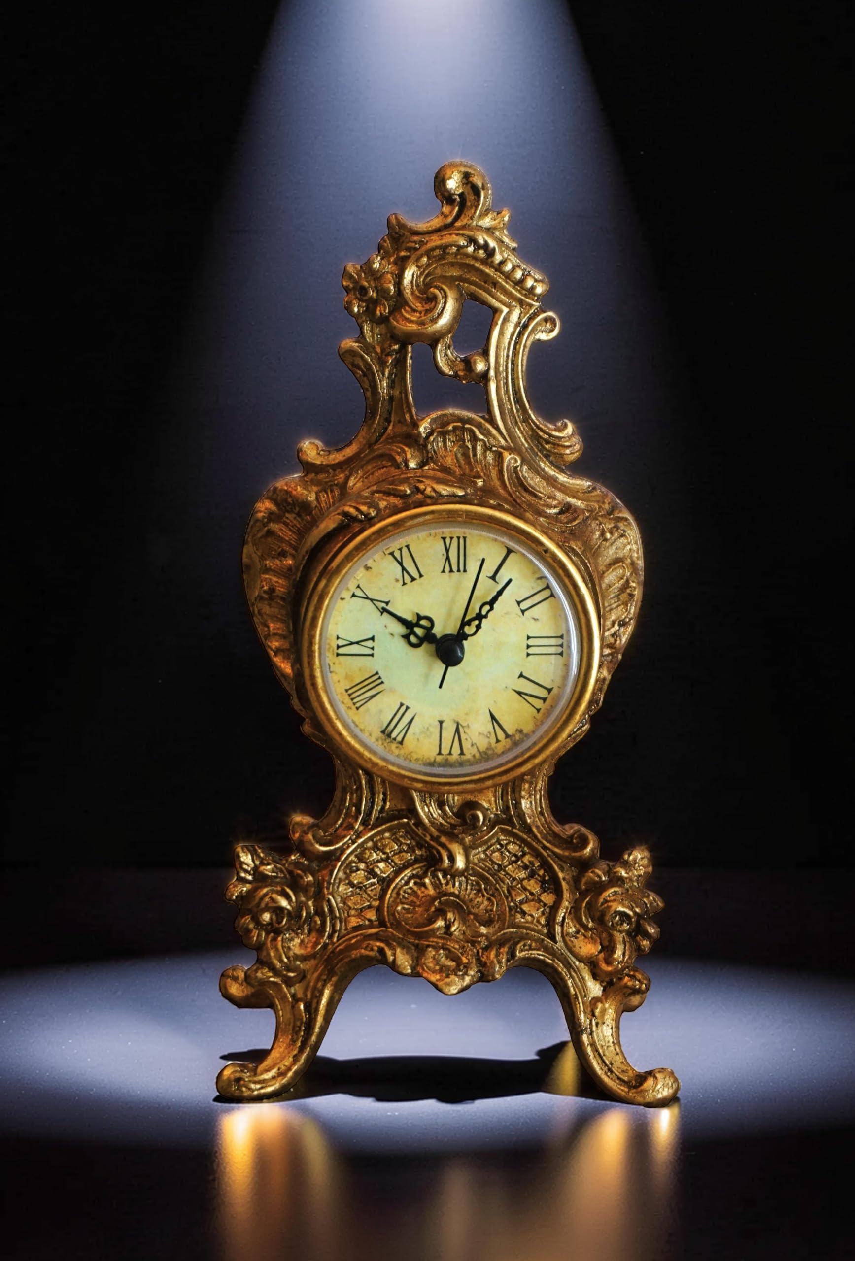 Vintage kunstvolle goldene Tischuhr mit römischen Ziffern Zifferblatt – Antik Stil Dekorative Kaminuhr Barock Harz Schreibtischuhr für Wohnzimmer, Schlafzimmer, Büro & Kaminsims – 20,6 cm