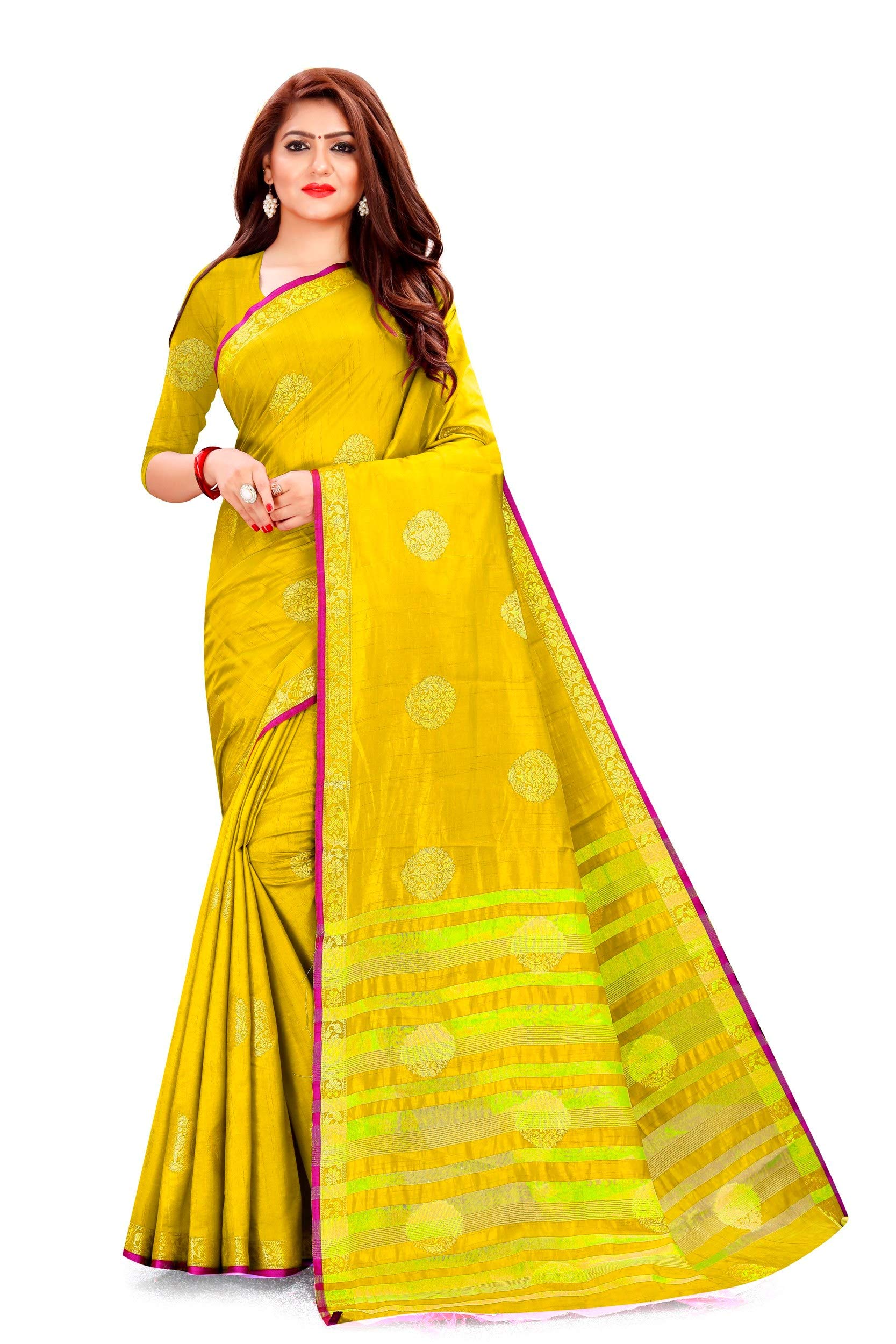 K D Enterprise Women's Jacquard Saree with Unstitched Blouse Piece