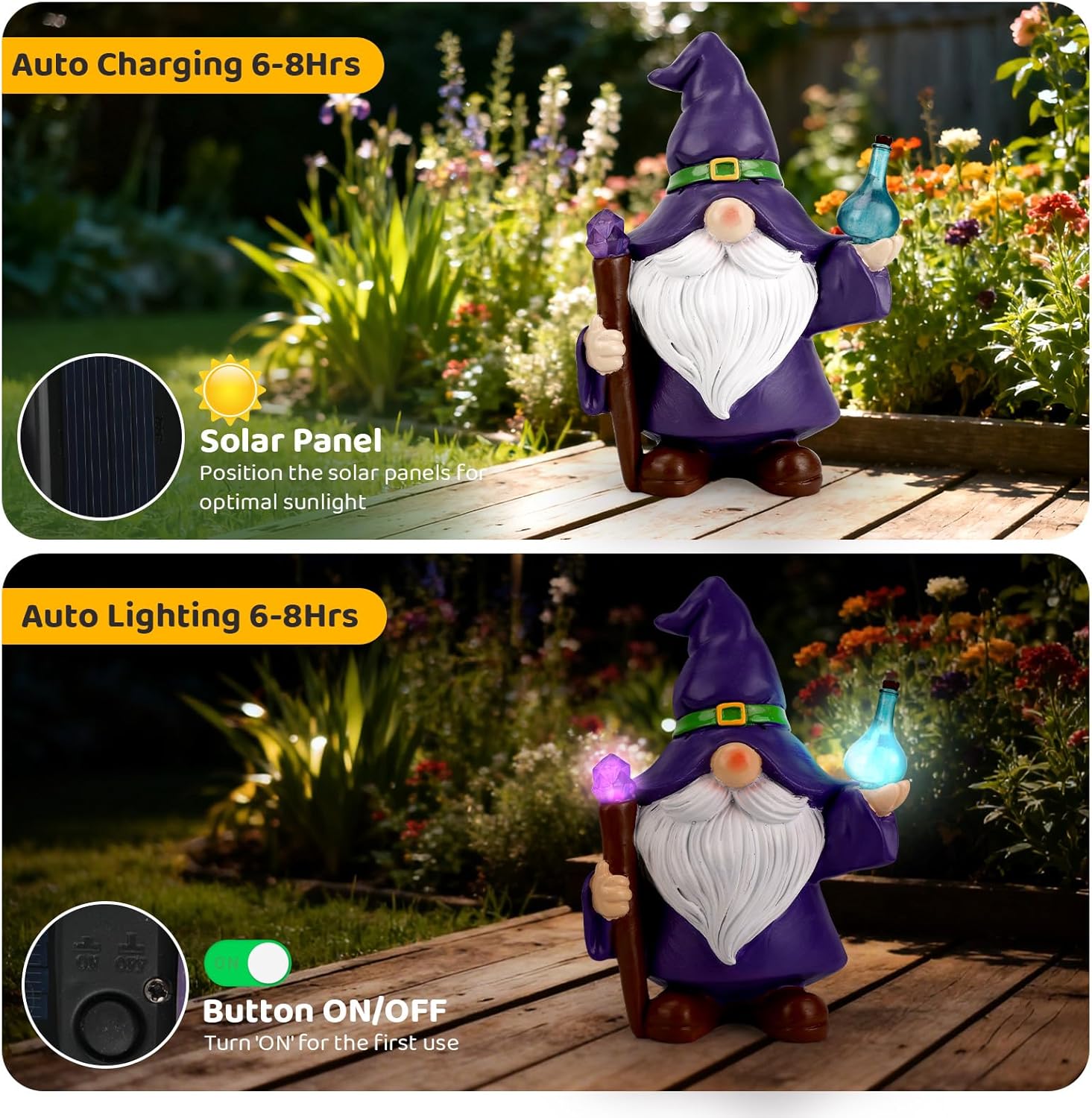 Solar Gnome Garden Decor Statue - Outdoor Gnome Statue Ornaments with Solar Lights for Outside, Patio, Yard, Lawn, Balcony - Housewarming Gift for Women, Men, Mom, Grandma - Image 3