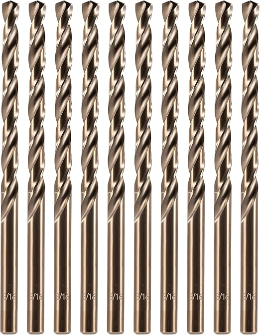 amoolo 3/16" Cobalt Drill Bit (10 Pcs), M35 HSS Metal Drill Bits Set for Hard Metal, Stainless Steel, Cast Iron Box of 10